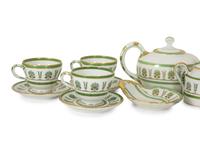 A Richard Ginori Porcleain Ercolano Green Pattern Partial Tea Service