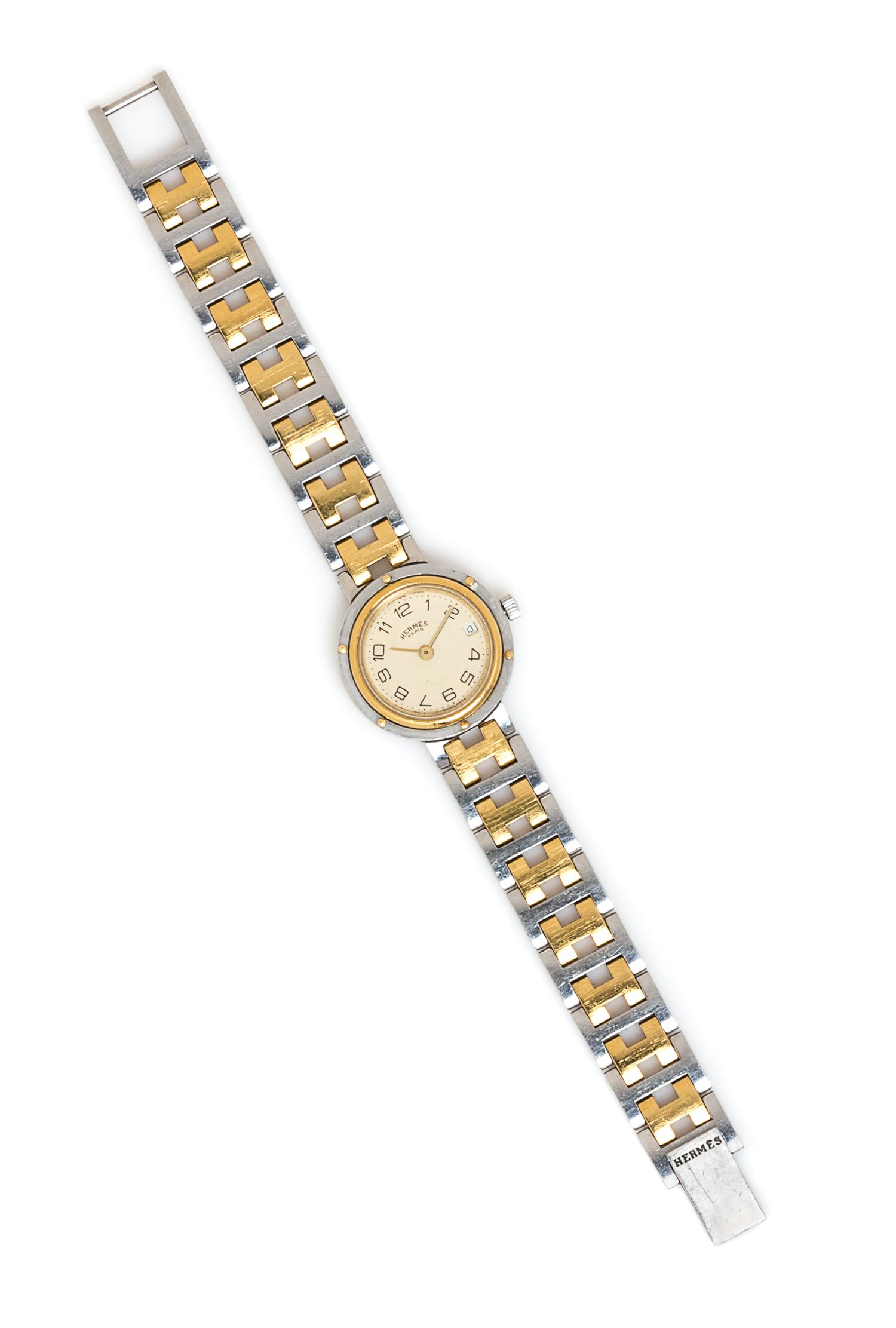 A Stainless Steel and Gold Plated "Clipper" Wristwatch, Hermes,
