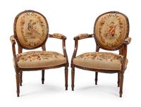 A Pair of Louis XVI Style Needlepoint-Upholstered Fauteuils
