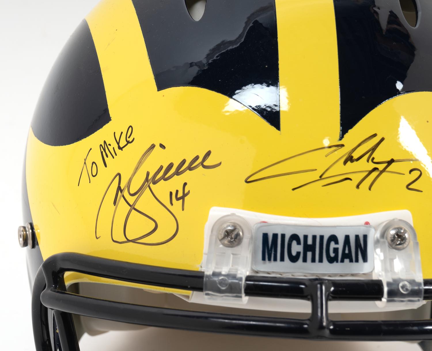 A Multi Signed 1997 University of Michigan Signed Autograph Riddell Full Size Football Helmet Including Charles Woodson and Lloyd Carr (BAS Beckett Authentication Services Certified),