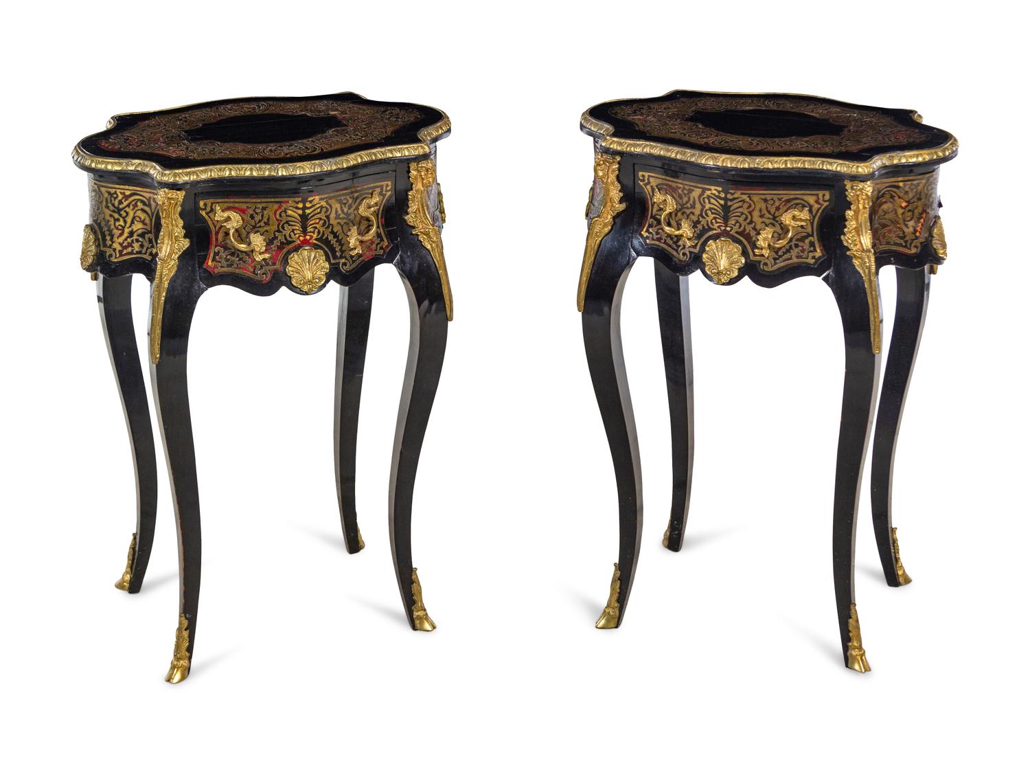 A Pair of Napoleon III Style Boulle Marquetry Tables
