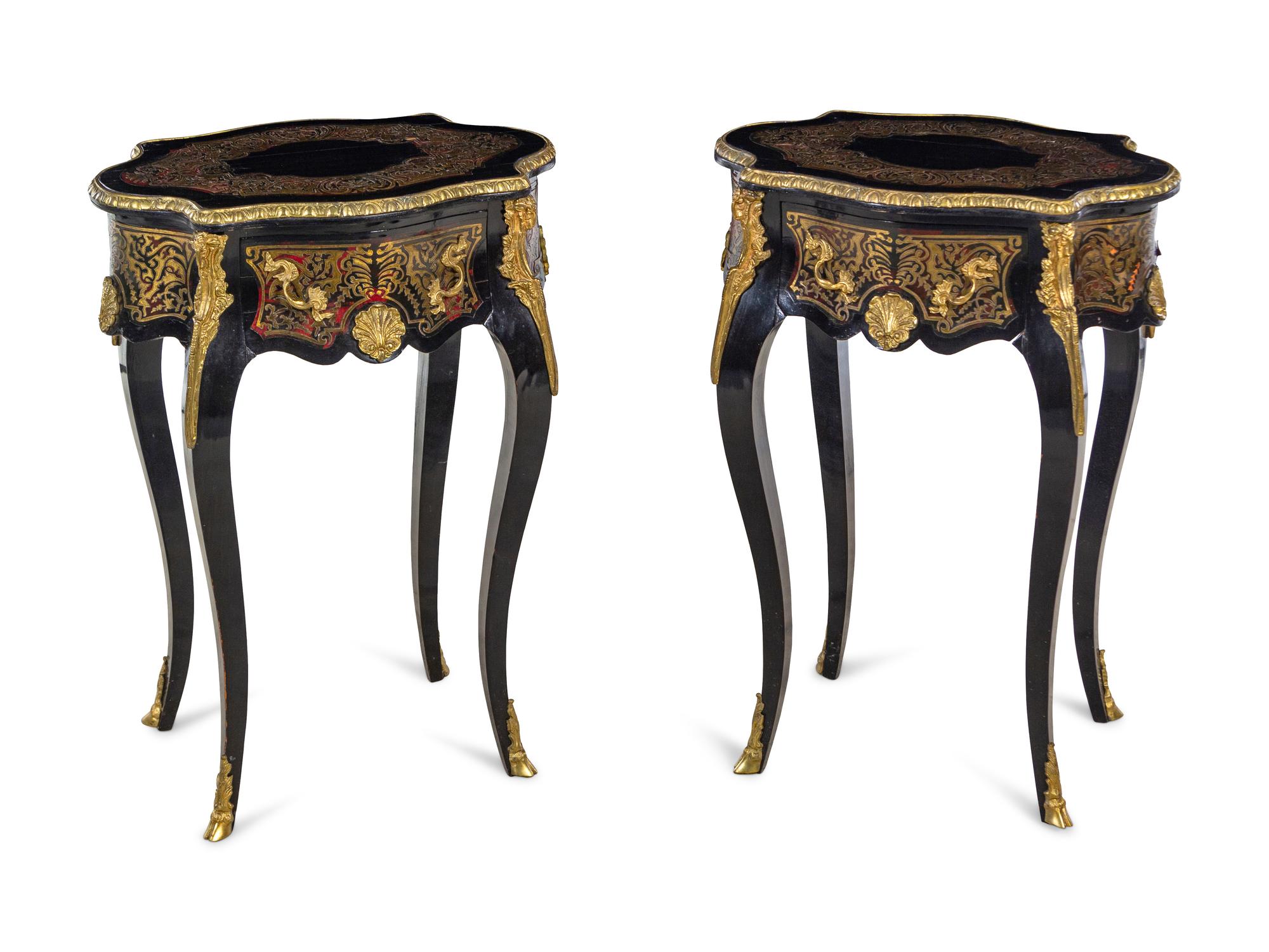A Pair of Napoleon III Style Boulle Marquetry Tables