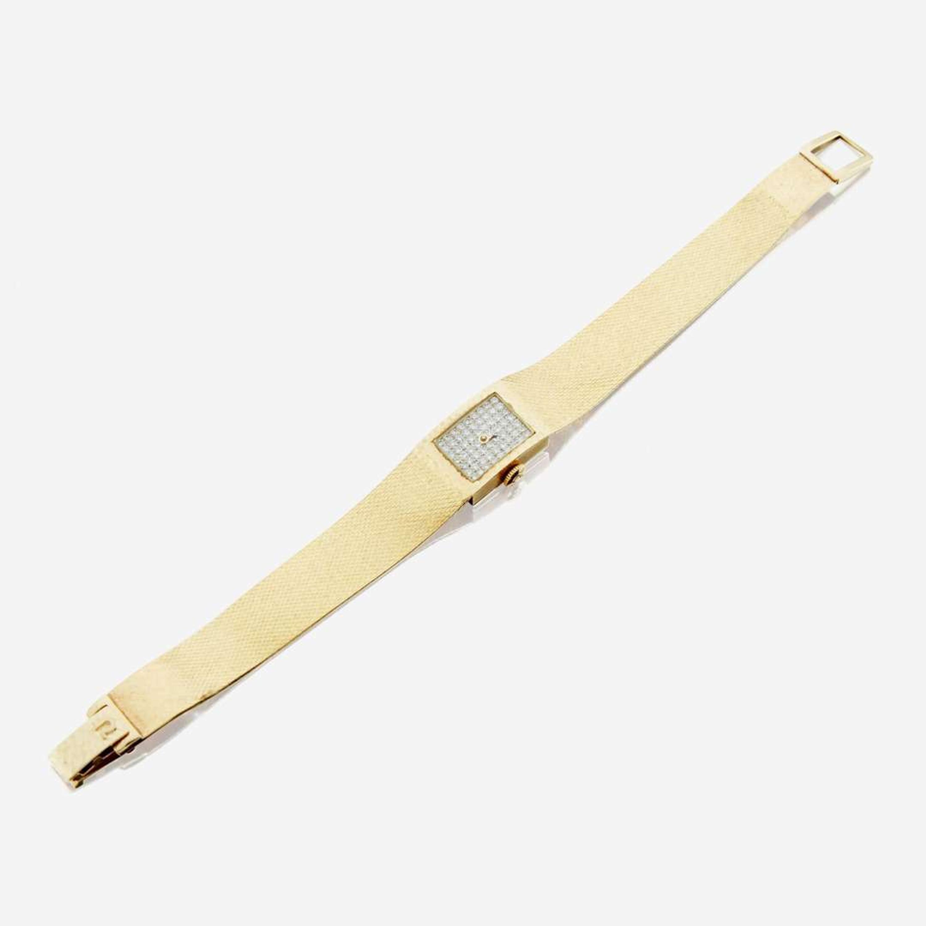 A lady's gold and diamond bracelet wristwatch, Omega