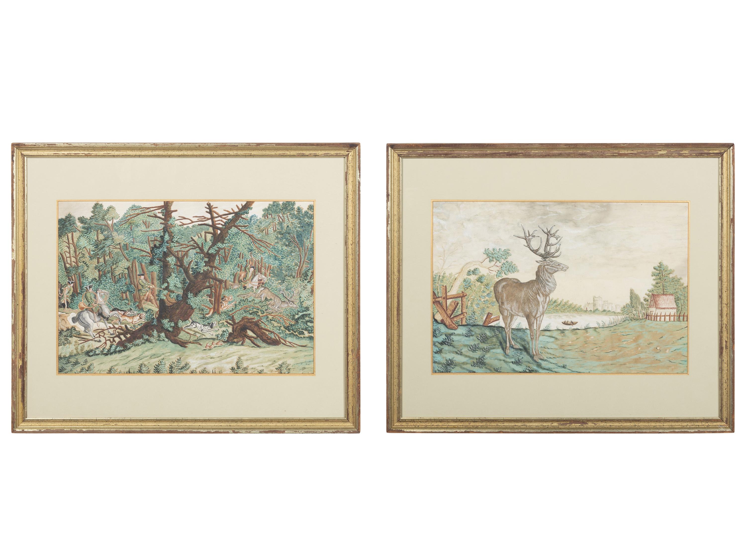 Two English Pin-Prick and Watercolor Pictures