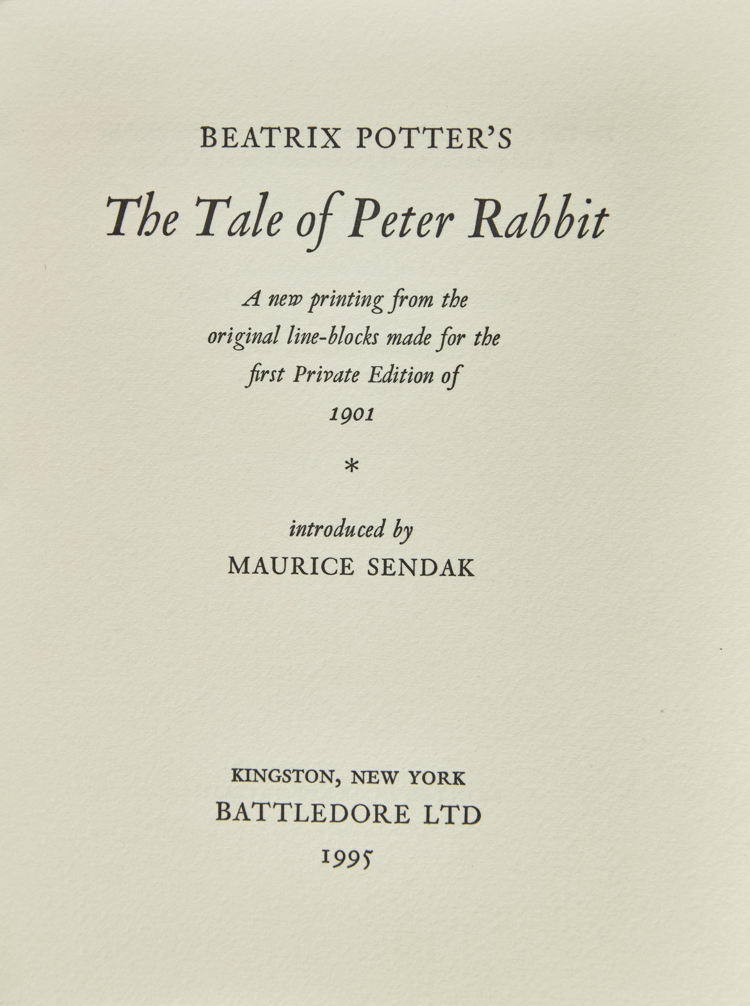 [Sendak, Maurice] Potter, Beatrix. The Tale of Peter Rabbit