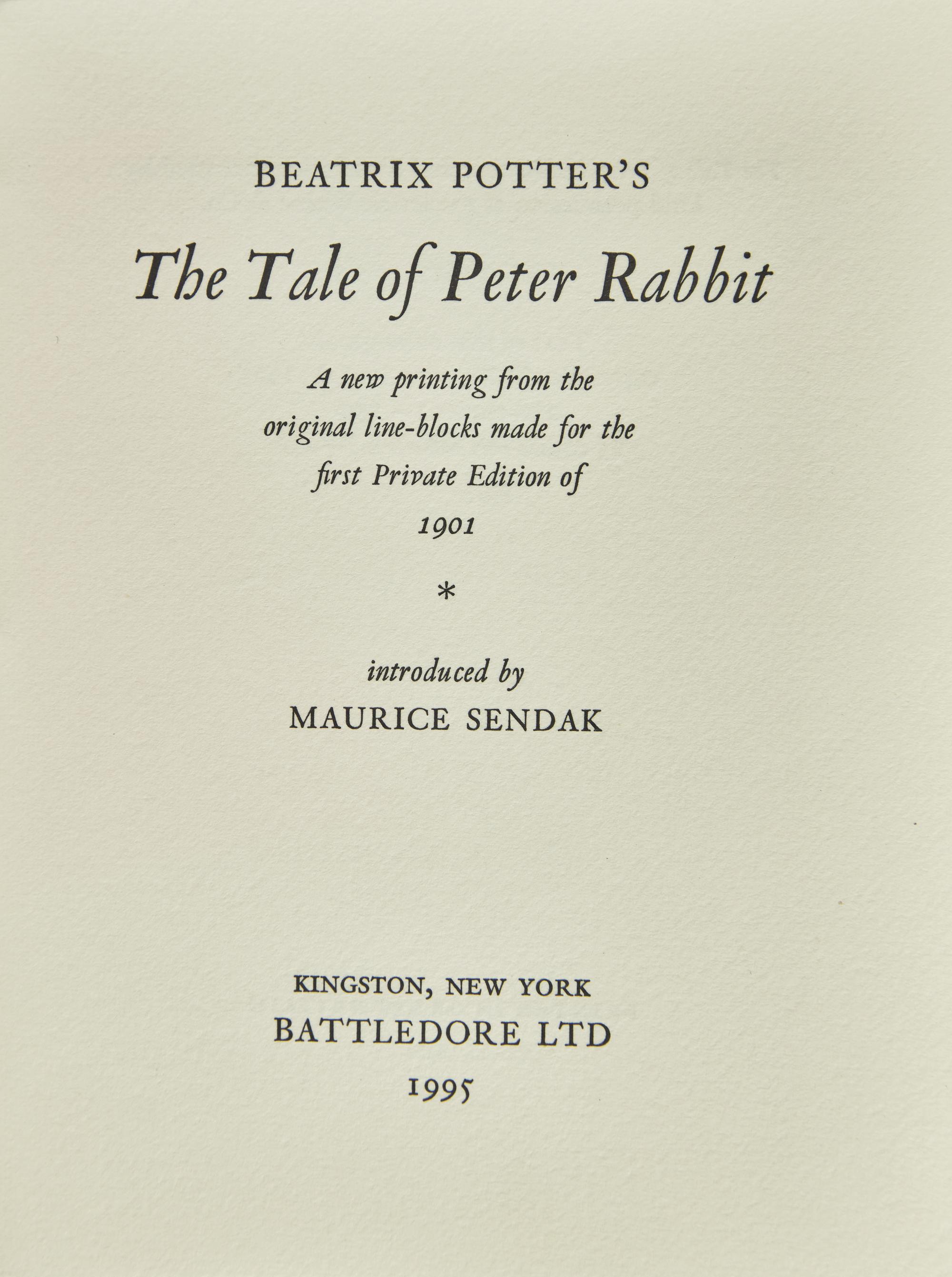 [Sendak, Maurice] Potter, Beatrix. The Tale of Peter Rabbit