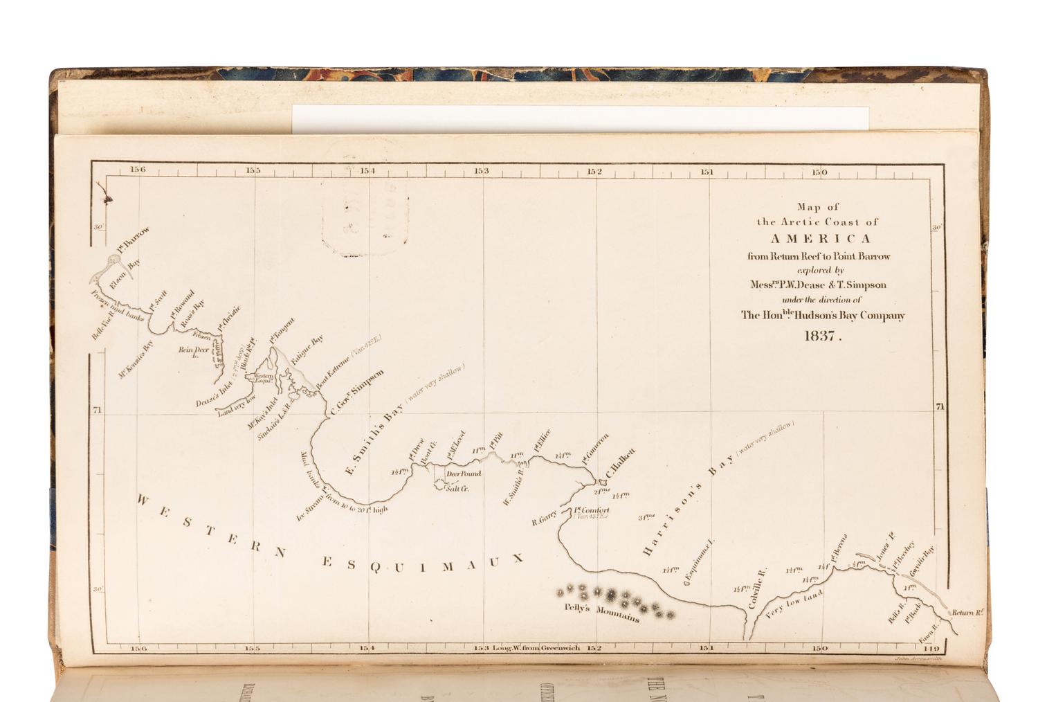 SIMPSON, Thomas (1808-1840). Narrative of the Discoveries on the North West Coast of America; effected by the Officers of the Hudson's Bay Company during the years 1836-39 . London: Richard Bentley, 1843.