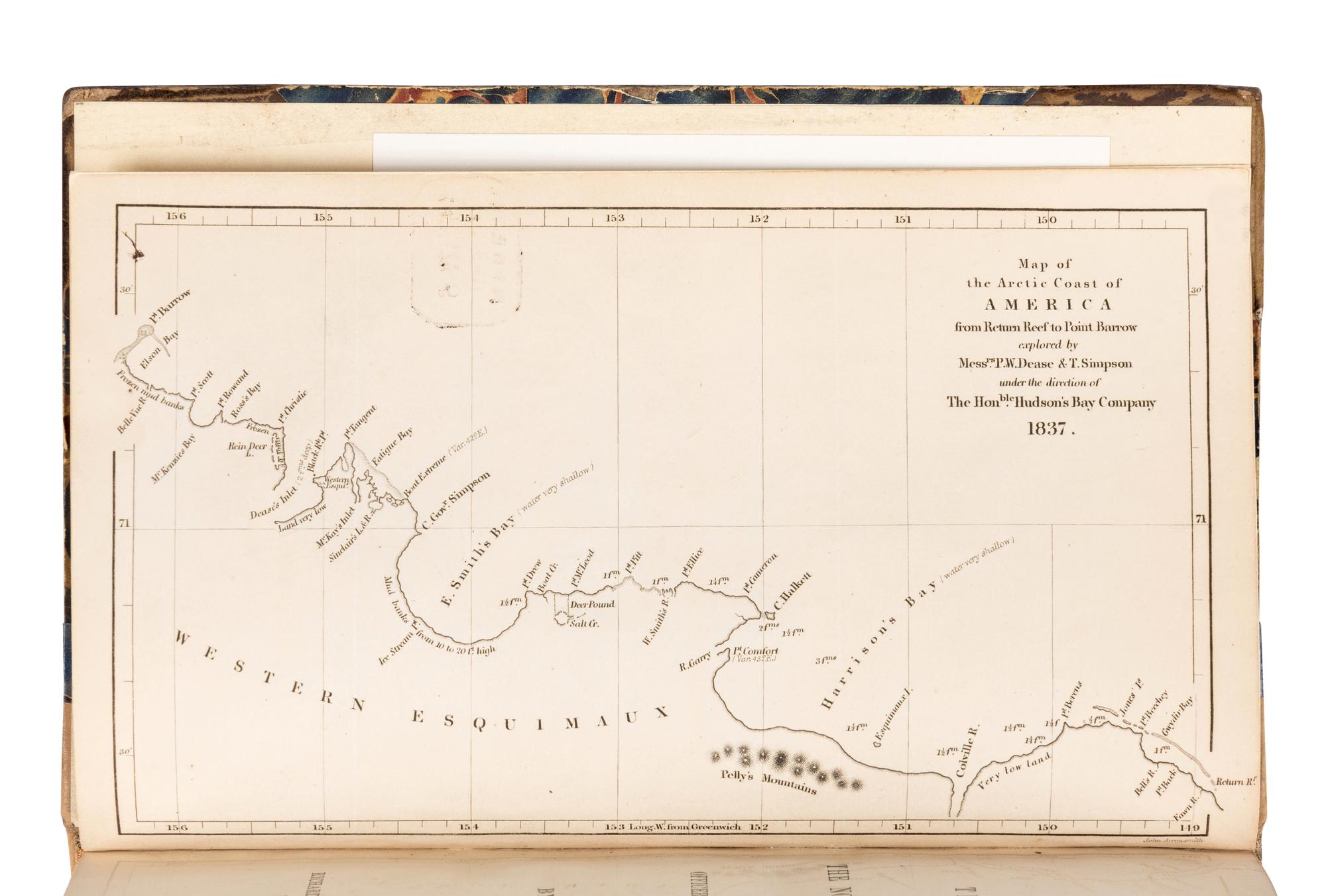 SIMPSON, Thomas (1808-1840). Narrative of the Discoveries on the North West Coast of America; effected by the Officers of the Hudson's Bay Company during the years 1836-39 . London: Richard Bentley, 1843.