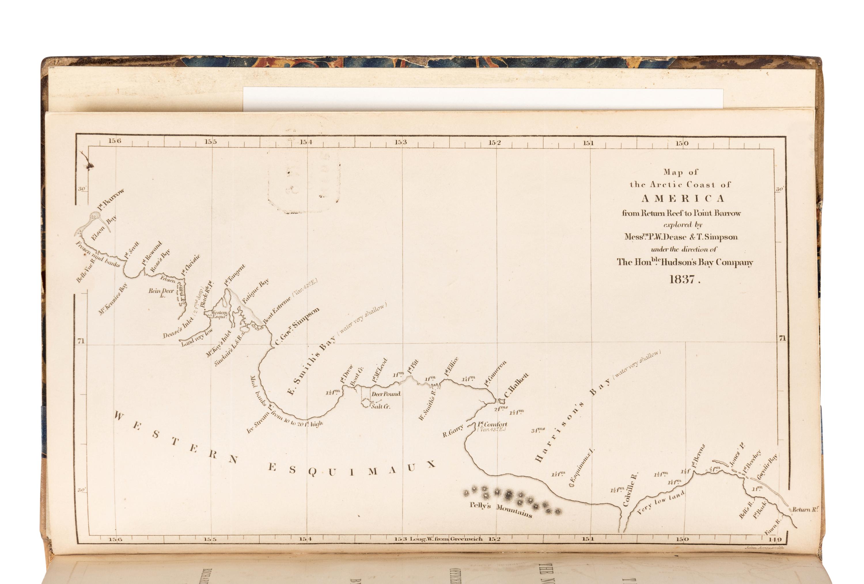 SIMPSON, Thomas (1808-1840). Narrative of the Discoveries on the North West Coast of America; effected by the Officers of the Hudson's Bay Company during the years 1836-39 . London: Richard Bentley, 1843.