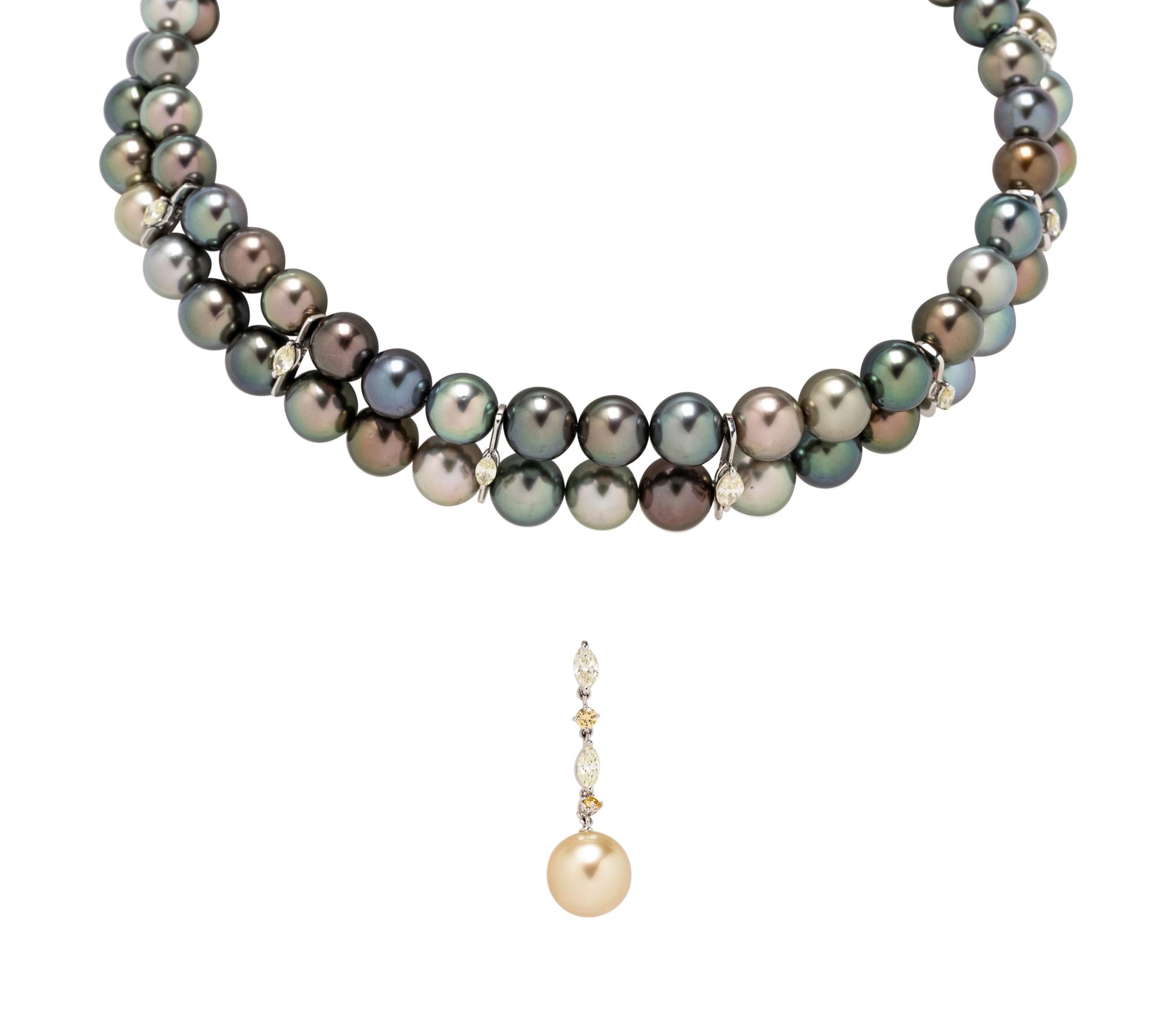 MIKIMOTO, DOUBLE STRAND CULTURED PEARL CHOKER WITH PEARL DROP