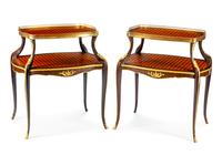 A Pair of Louis XV Style Gilt-Bronze-Mounted Parquetry Two-Tier Tea Tables