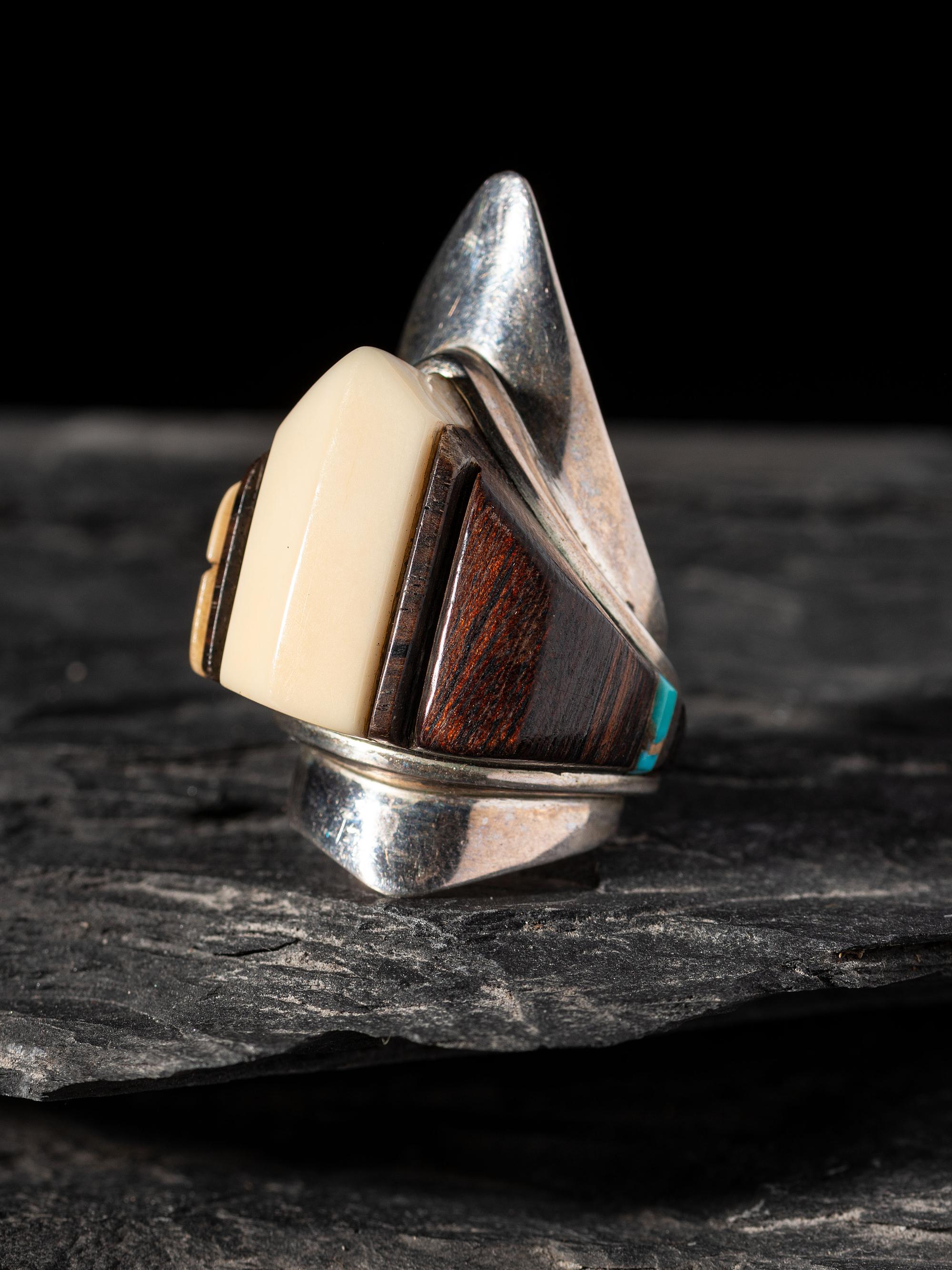 Silver Shield Ring, with Inlay