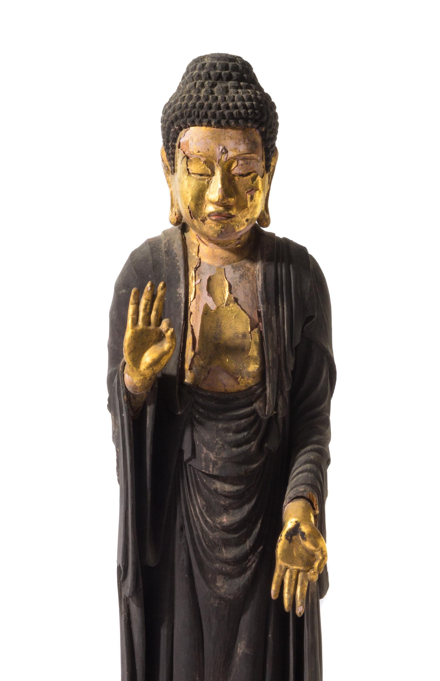 A Parcel Gilt Lacquered Wood Figure of Amida Buddha Height 28 inches. — EDO PERIOD, 17H/18TH CENTURY