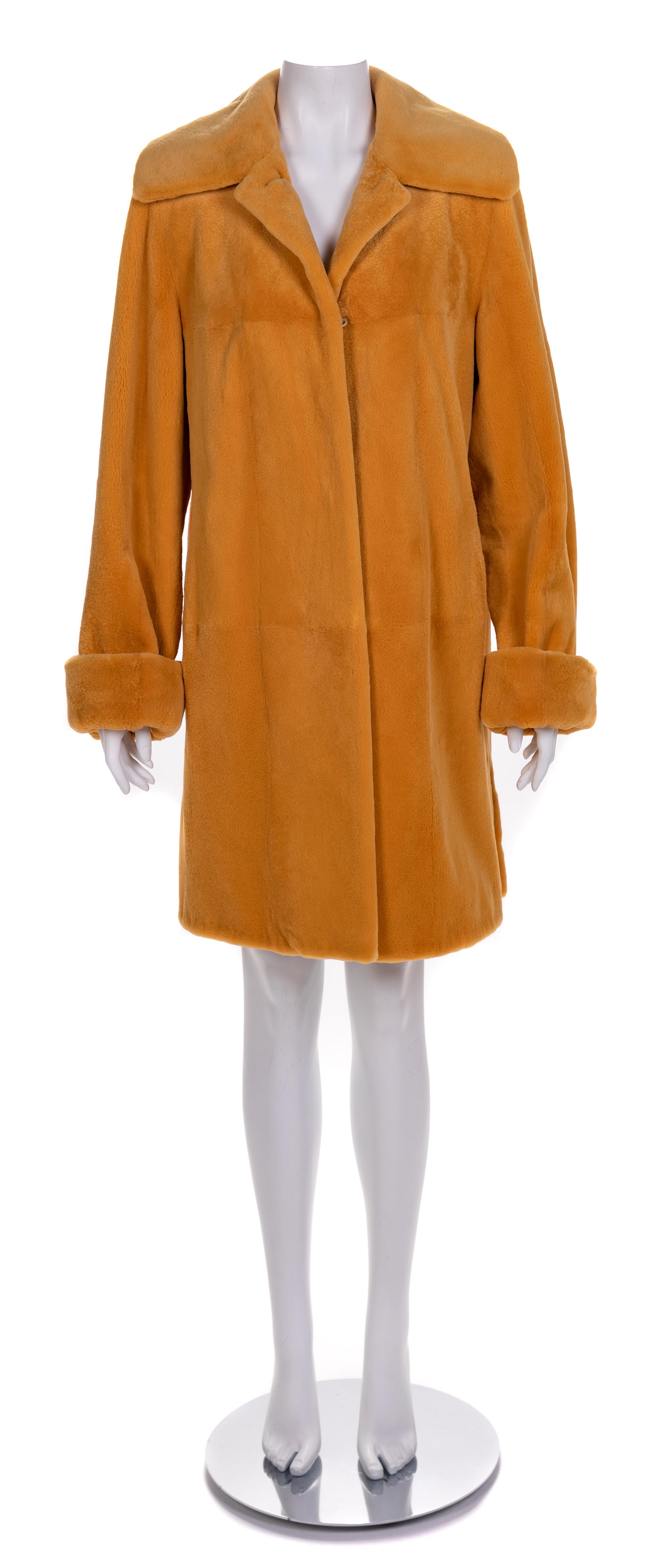 Bisang Couture Orange Shaved Mink Coat, 2000s No size label