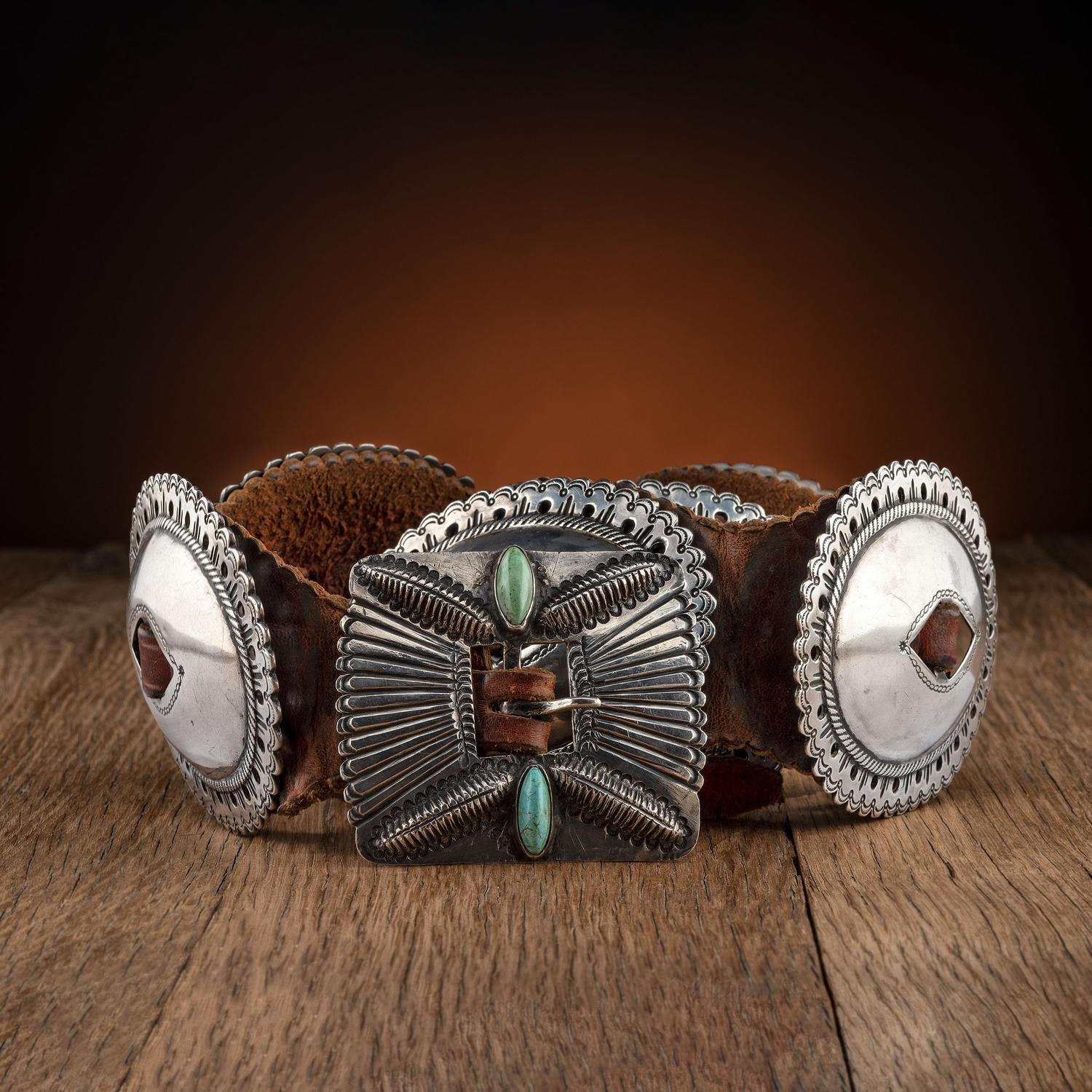 Navajo First Phase Silver and Turquoise Concha Belt