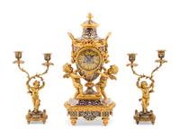 A French Gilt Bronze and Champlevé Clock Garniture Retailed by Tiffany & Co.