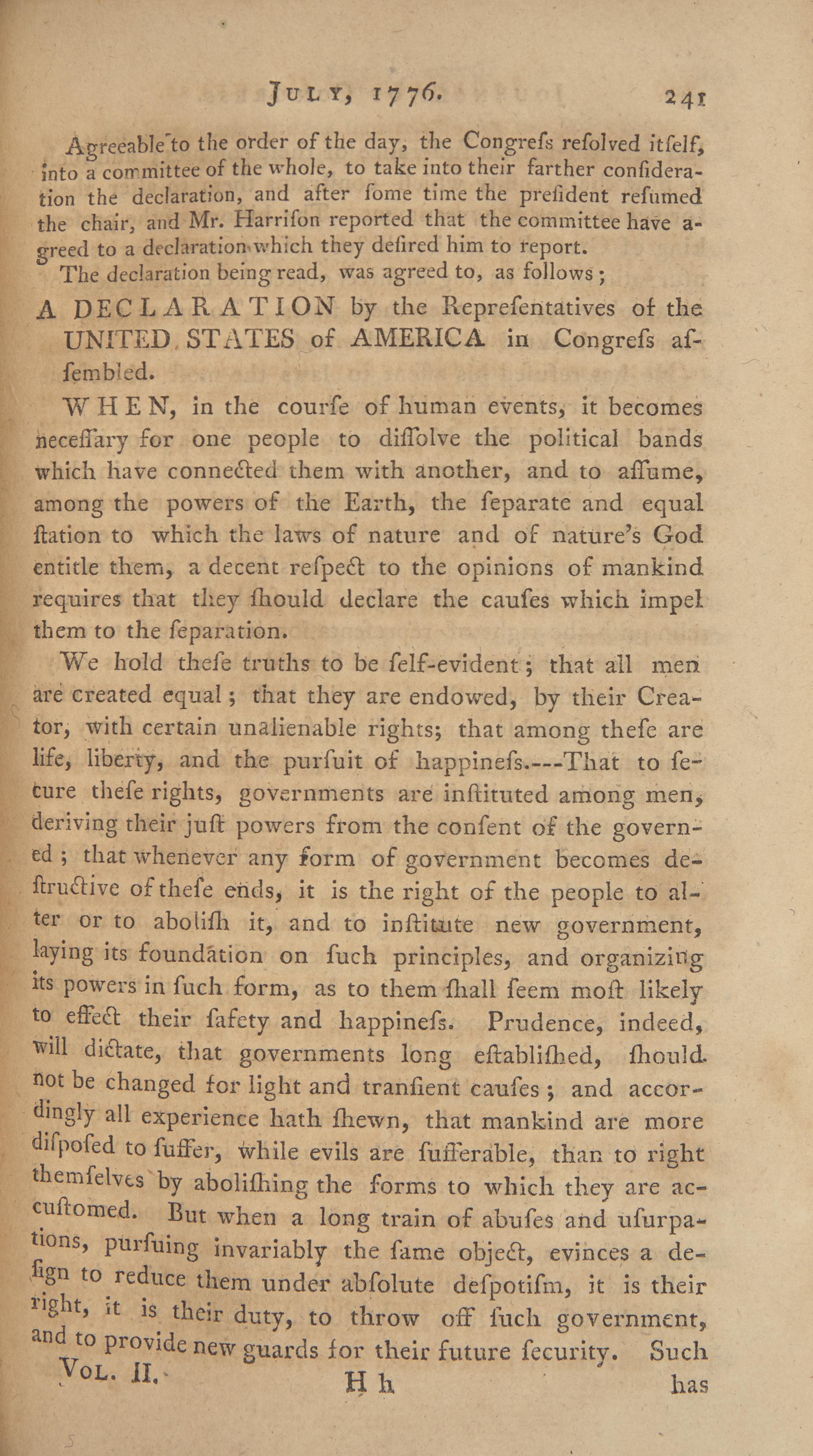 [Declaration of Independence] The Important and Increasingly Rare Robert Aitken Issue of the Journals of Congress for the Pivotal Year of 1776, Containing an Early and Complete Printing of the Declaration of Independence, 1777