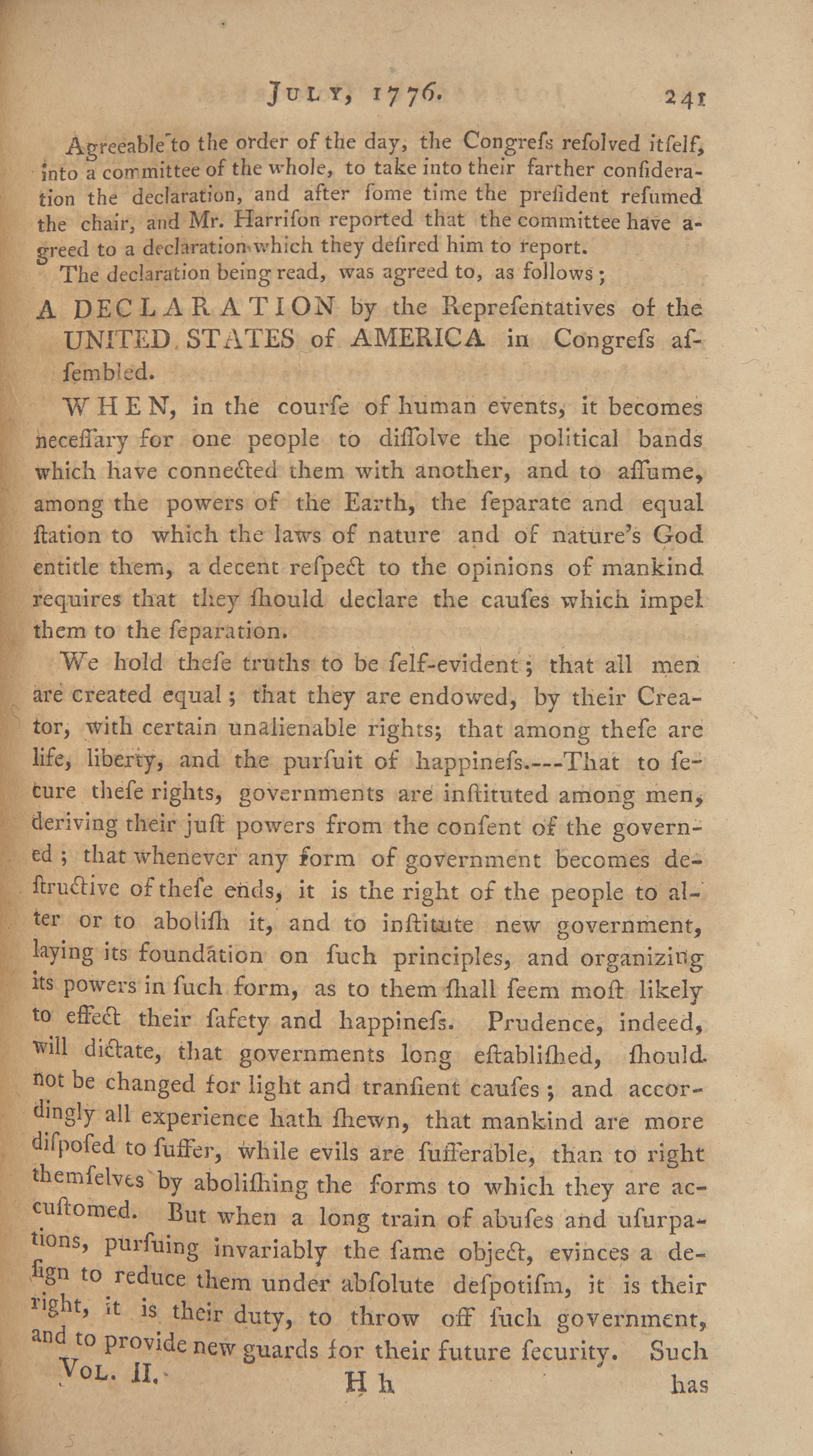 [Declaration of Independence] The Important and Increasingly Rare Robert Aitken Issue of the Journals of Congress for the Pivotal Year of 1776, Containing an Early and Complete Printing of the Declaration of Independence, 1777