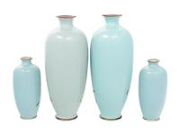 Two Pairs of Japanese Blue Ground Cloisonné Enamel Vases