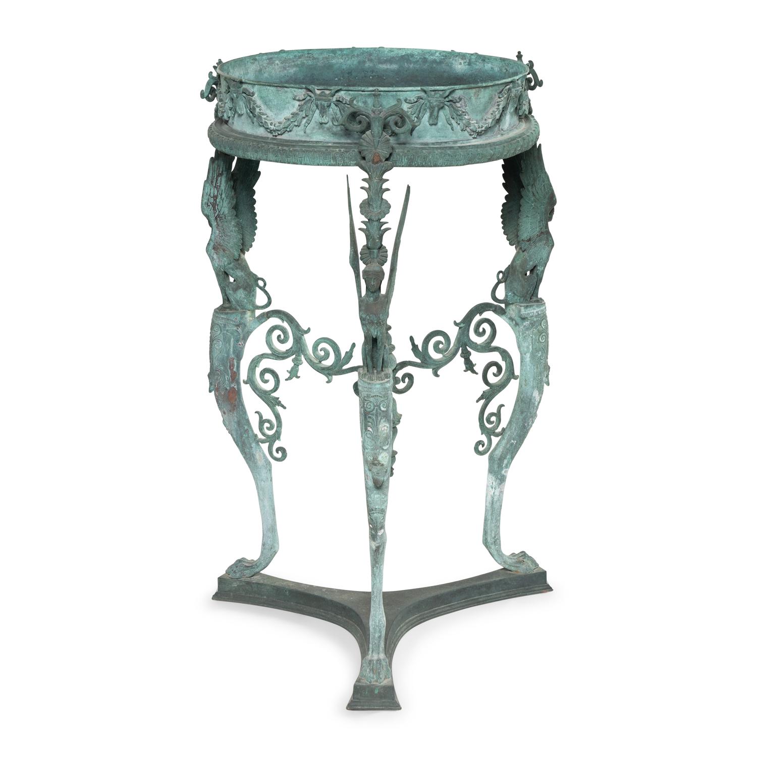 An Italian Green Patinated Bronze Tripod Athénienne