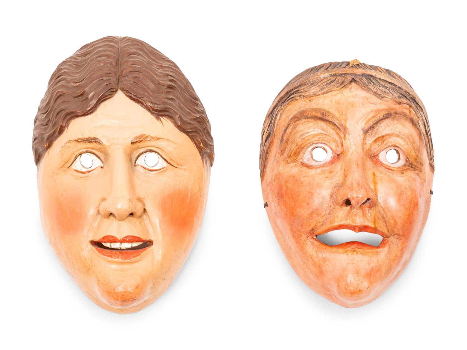 A Group of Continental Carved Wood Opera Masks