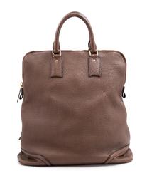 A Burberry Dark Brown Textured Leather Travel Bag, 17" H x 16" W x 6" D; Handle drop: 5".