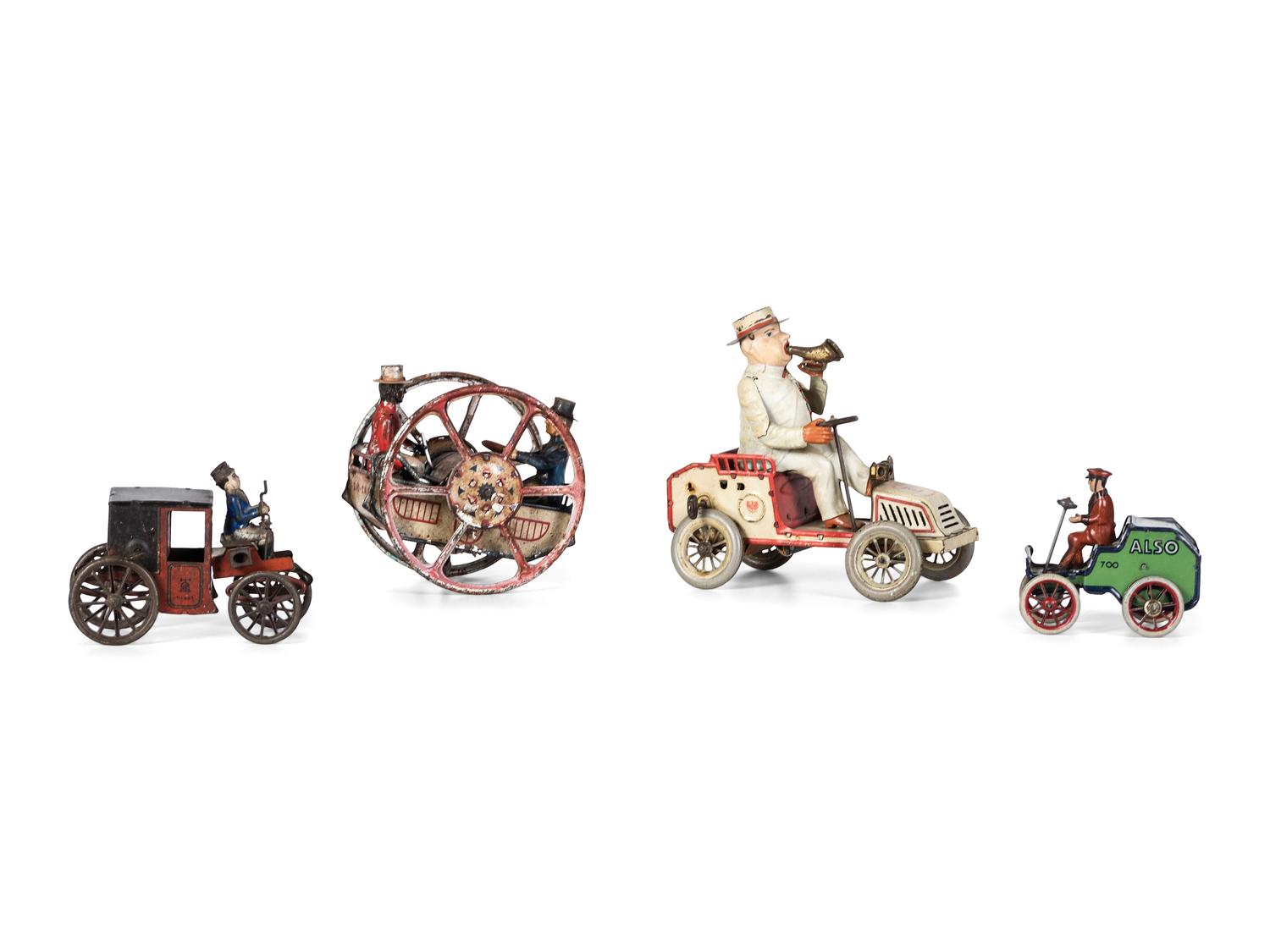 Four Lehmann Tin Lithograph Windup Toy Vehicles