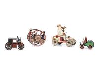 Four Lehmann Tin Lithograph Windup Toy Vehicles