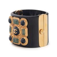 Chanel Black Resin and Gold-Tone Metal Cuff