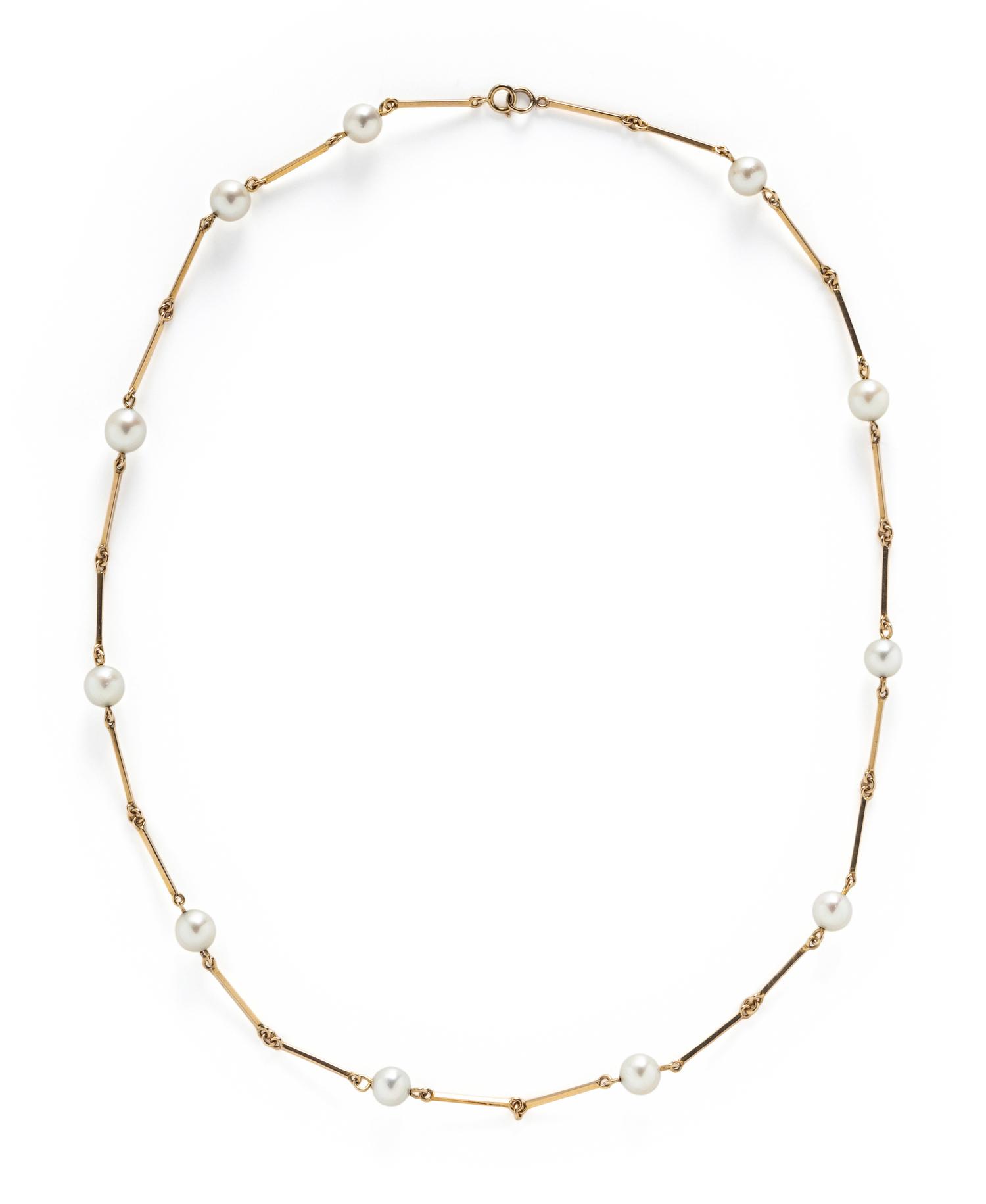 THREE NESTING CULTURED PEARL AND YELLOW GOLD STATION NECKLACES
