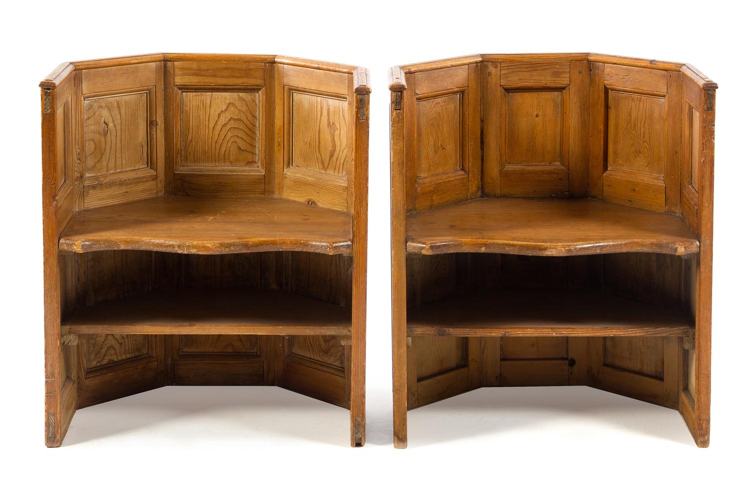 A Pair of Gothic Style Pine Chairs Height 29 7/8 x width 25 7/8 x depth 18 inches. — INCORPORATING 19TH CENTURY ELEMENTS