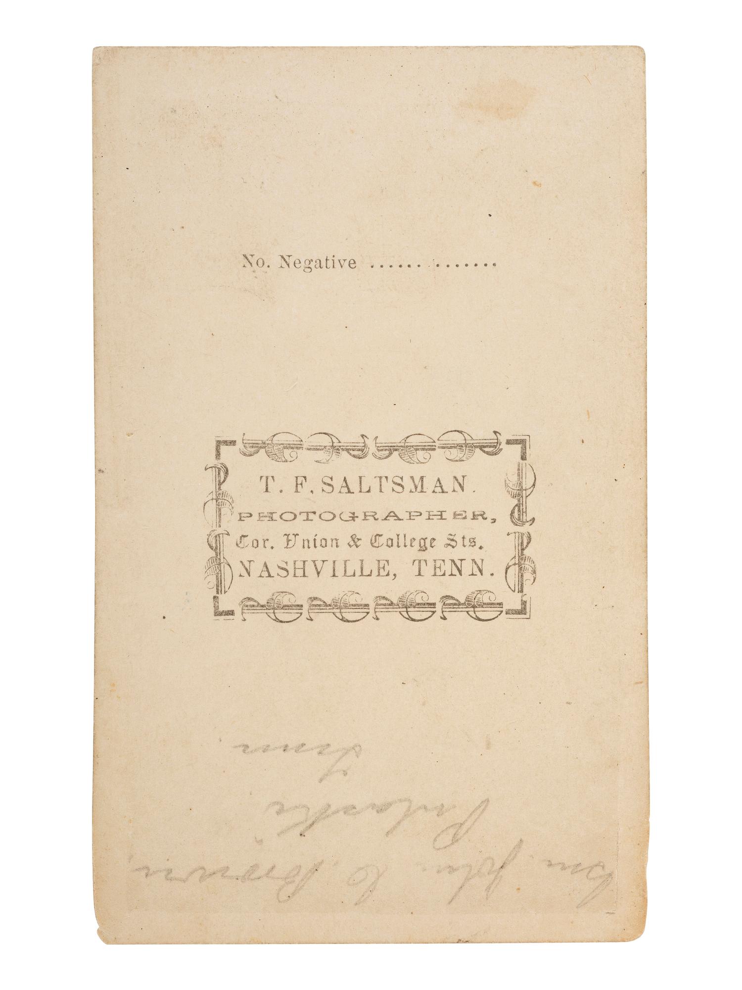[CIVIL WAR]. CDV of John Calvin Brown, Confederate general later elected governor of Tennessee. Nashville, TN: T.F. Saltsman, ca 1864.