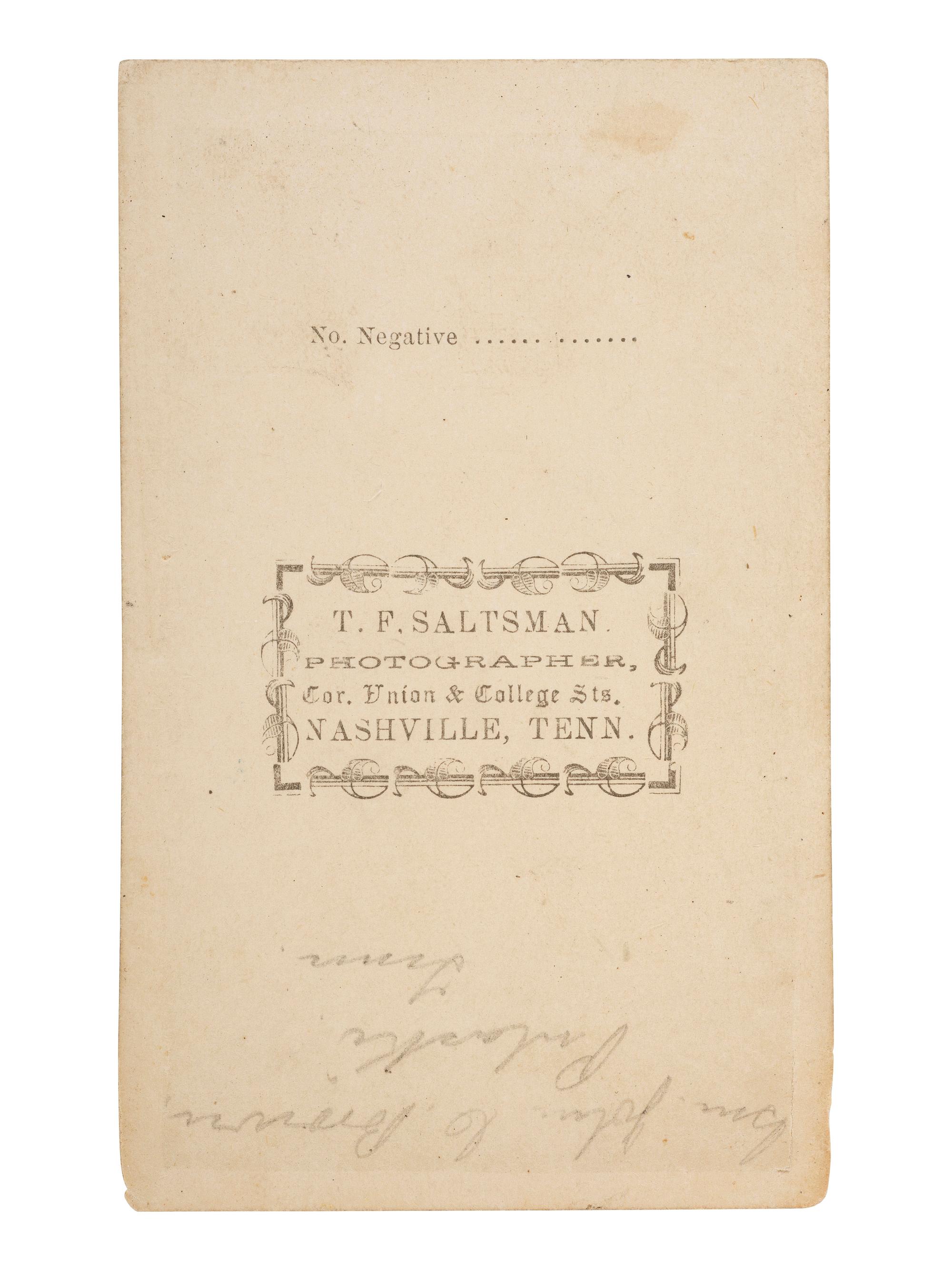 [CIVIL WAR]. CDV of John Calvin Brown, Confederate general later elected governor of Tennessee. Nashville, TN: T.F. Saltsman, ca 1864.