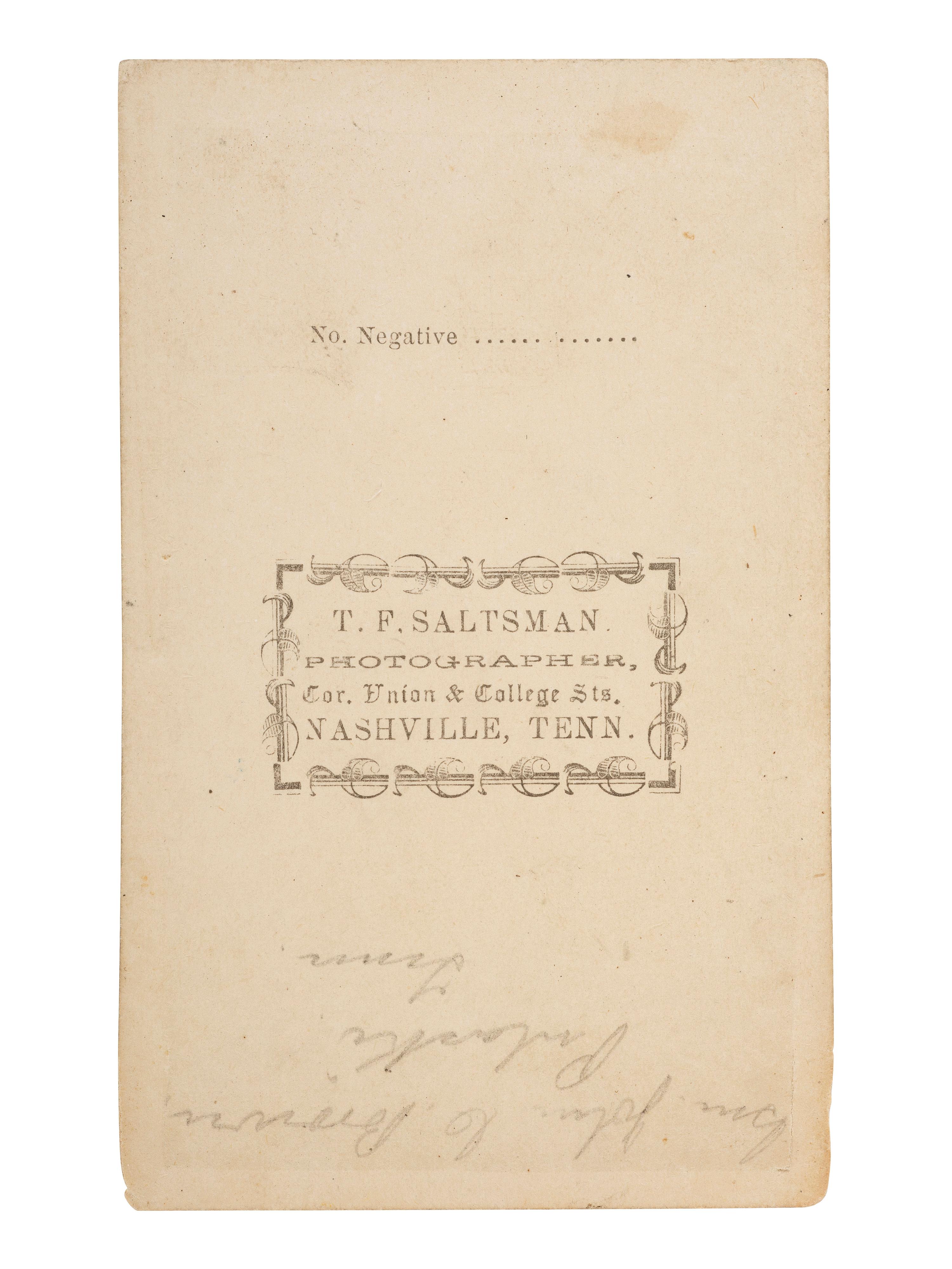 [CIVIL WAR]. CDV of John Calvin Brown, Confederate general later elected governor of Tennessee. Nashville, TN: T.F. Saltsman, ca 1864.