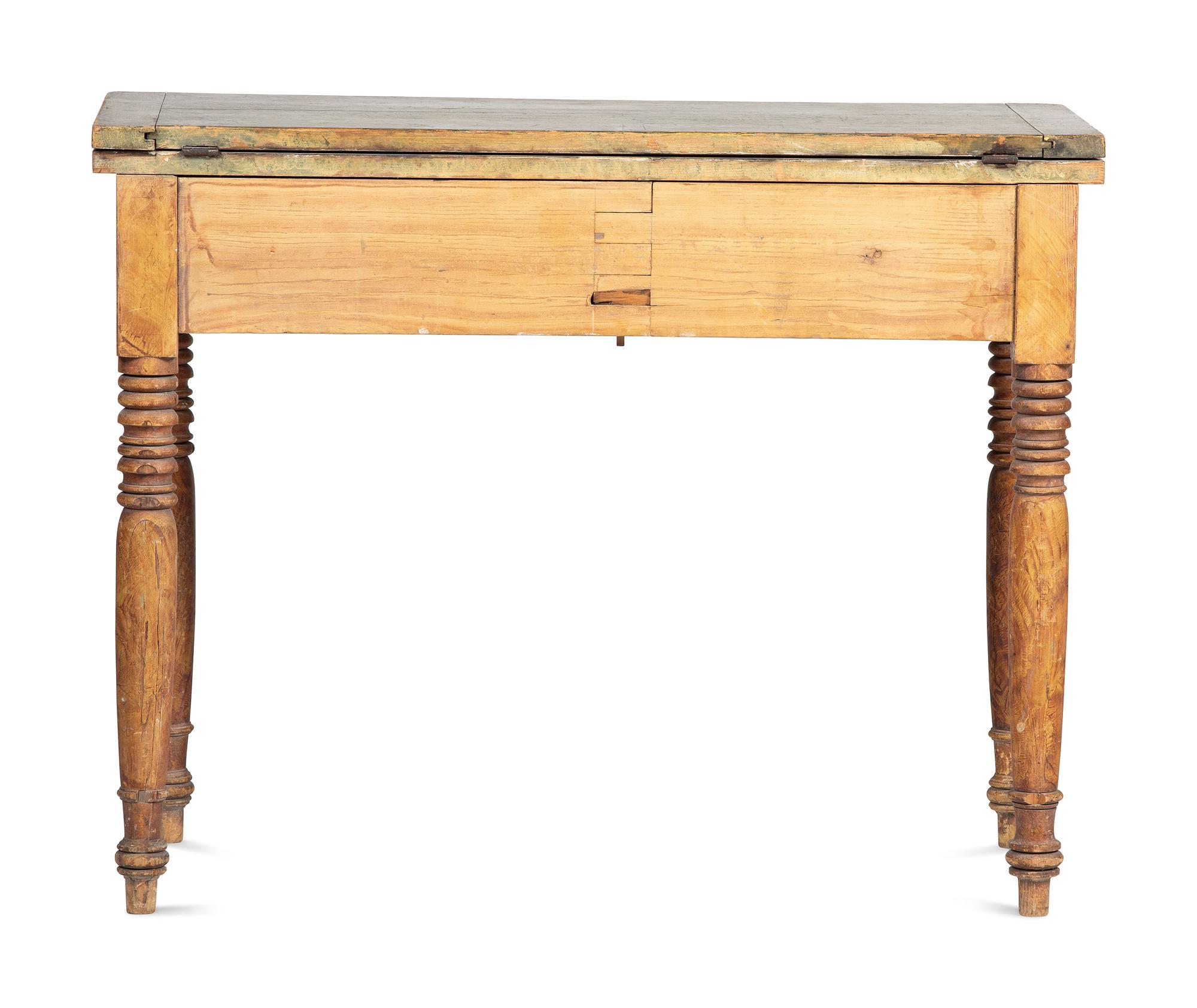 A Late Federal Grain Painted, Sponge and Smoke-Decorated Pine Game Table