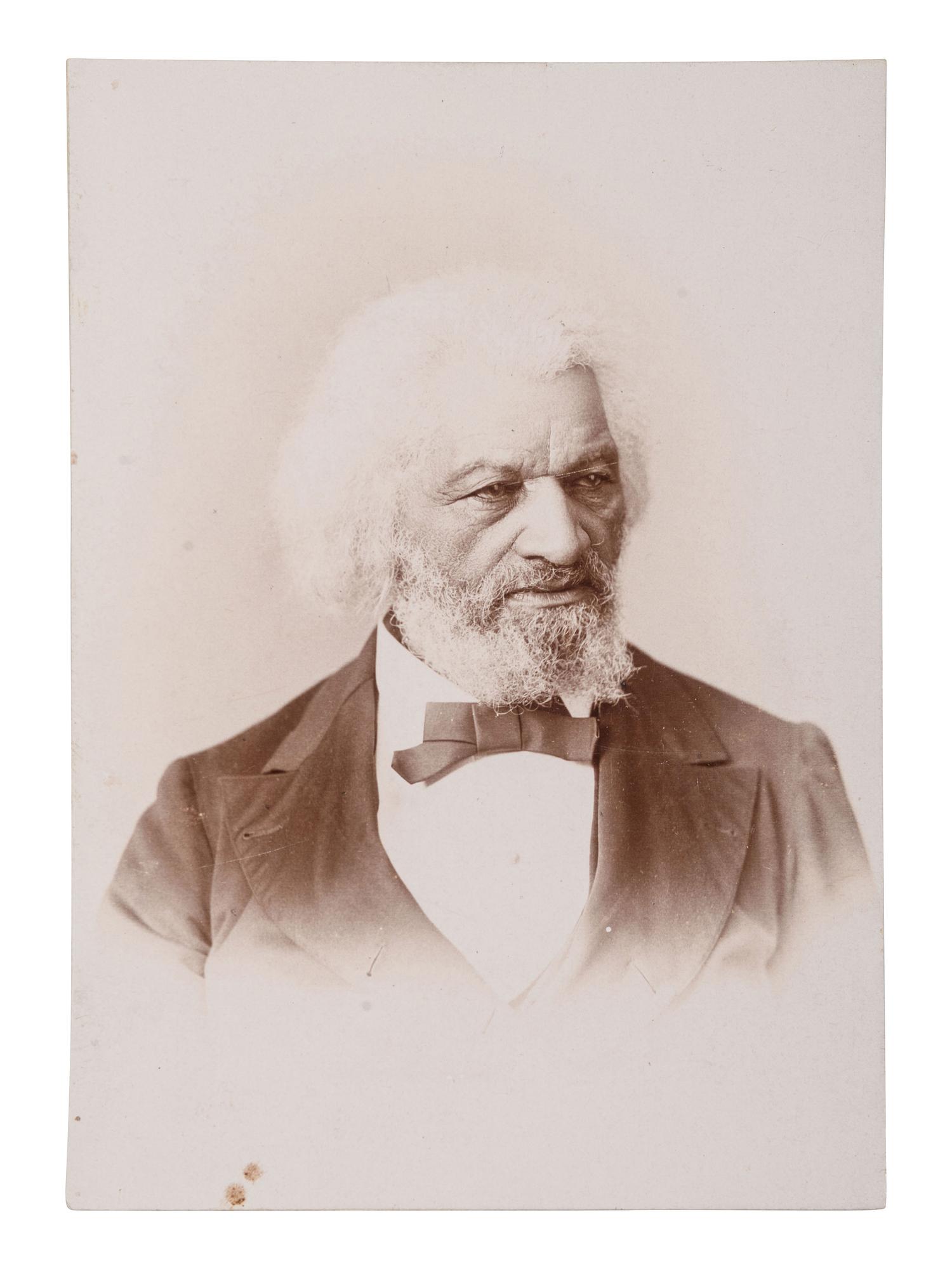[DOUGLASS, Frederick (1818-1895)]. [BOURDON, DENIS, attrib]. Albumen photograph of Frederick Douglass. [Boston, MA], [1894].