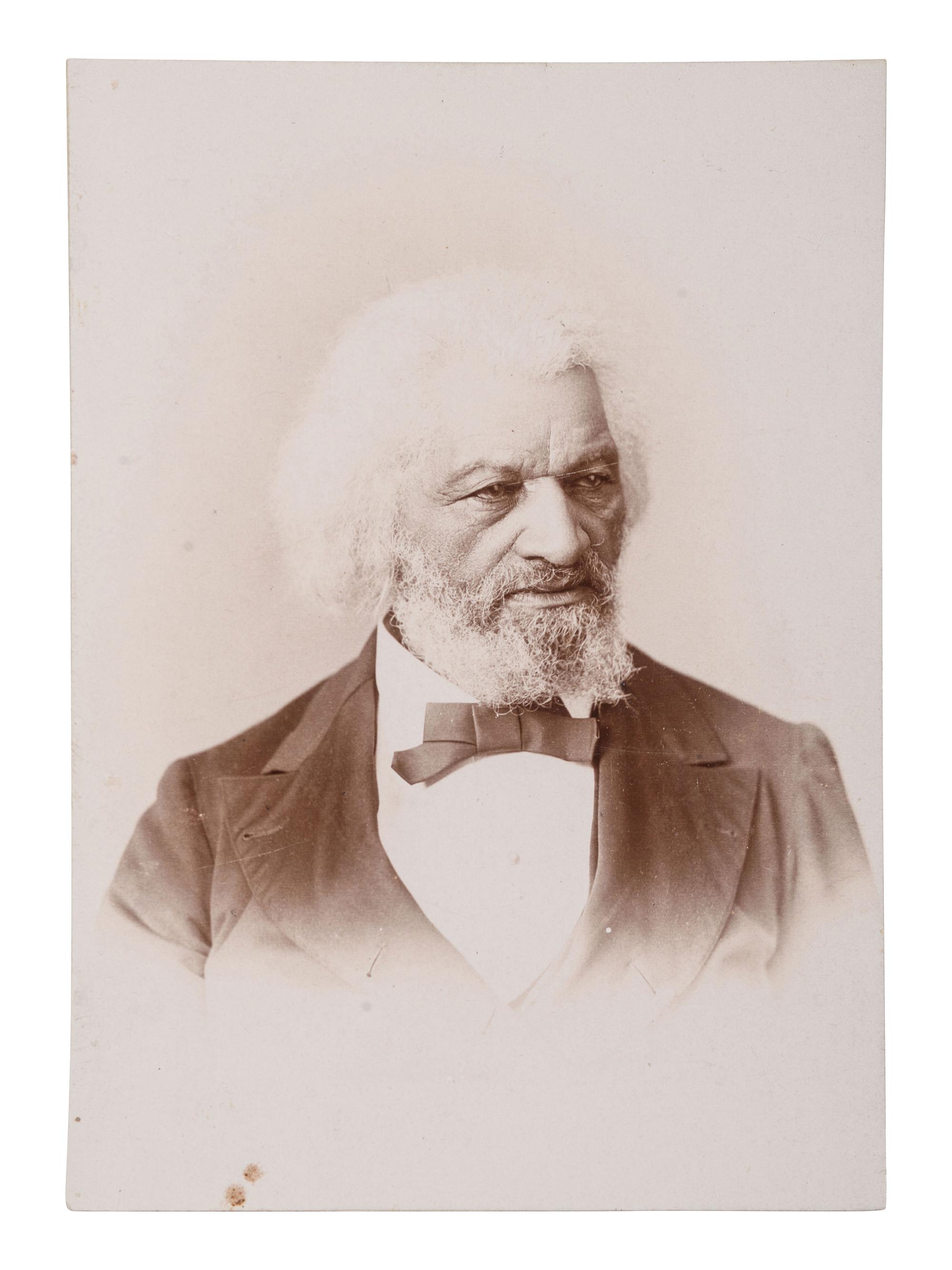[DOUGLASS, Frederick (1818-1895)]. [BOURDON, DENIS, attrib]. Albumen photograph of Frederick Douglass. [Boston, MA], [1894].