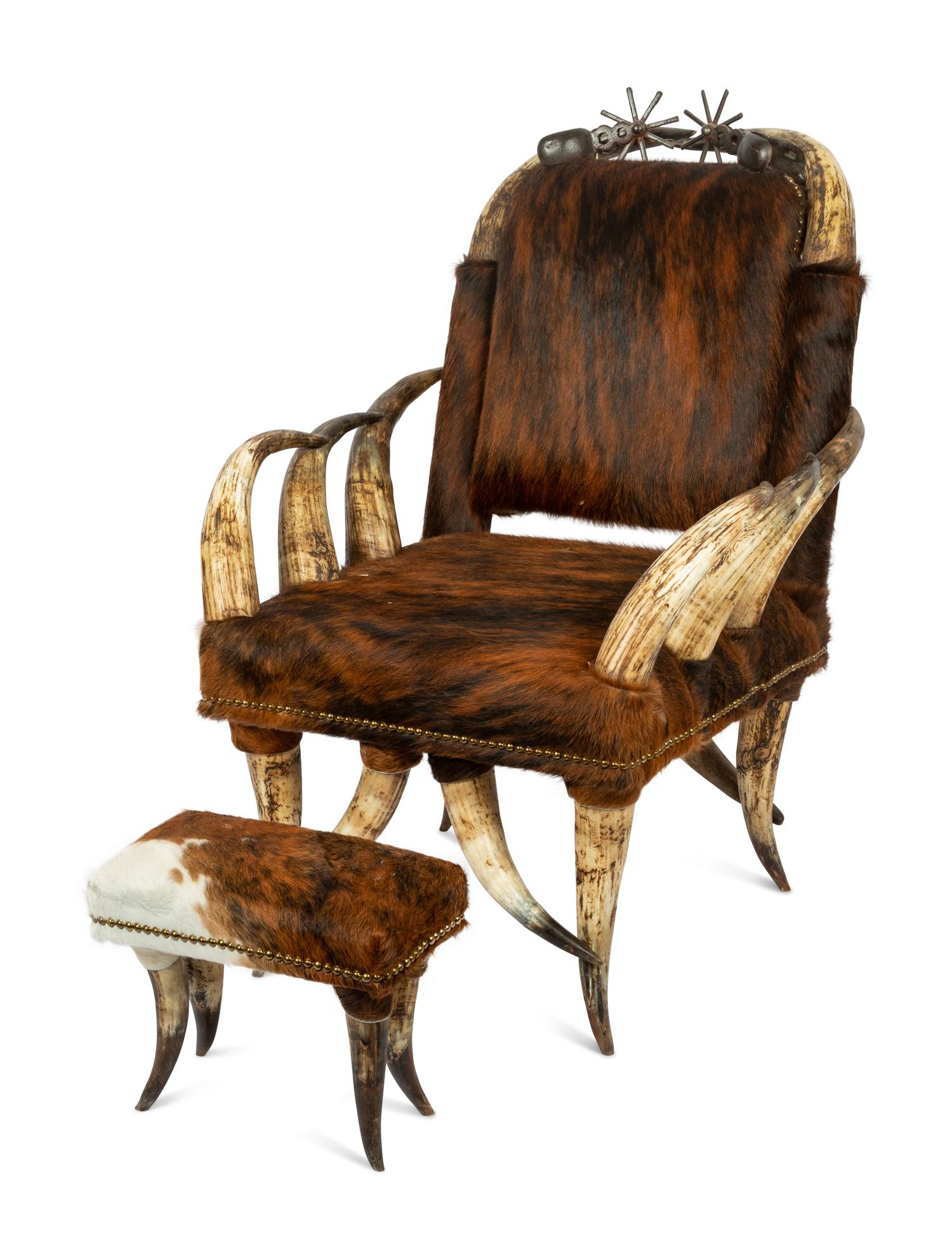 A Victorian Horn Chair and Ottoman