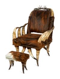 A Victorian Horn Chair and Ottoman