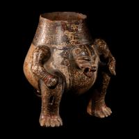 A Nicoya Polychrome Jaguar Effigy Vessel