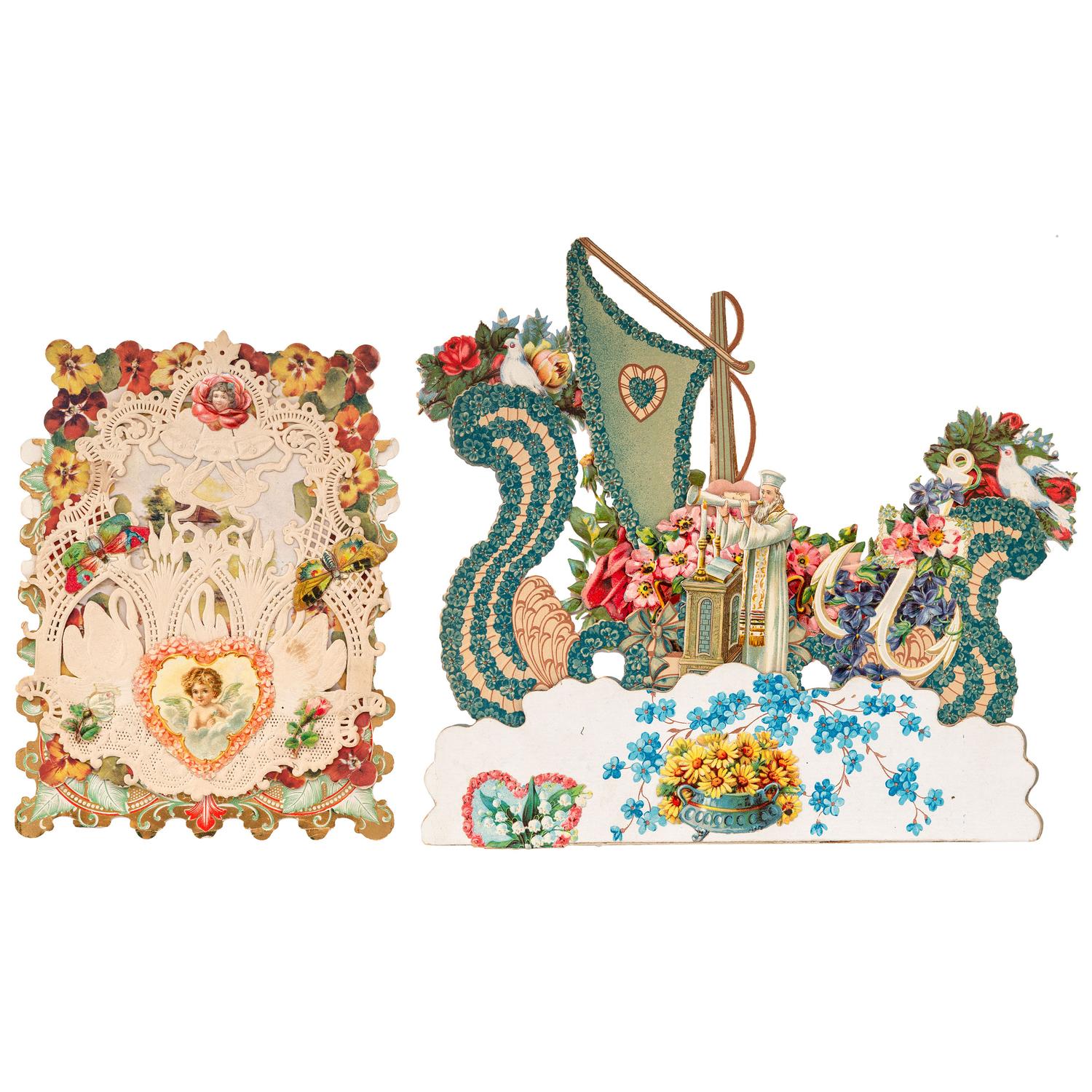 [ADVERTISING]. A group of 43 advertising pieces, including die-cut Valentines, catalogs, advertising cards, and more.