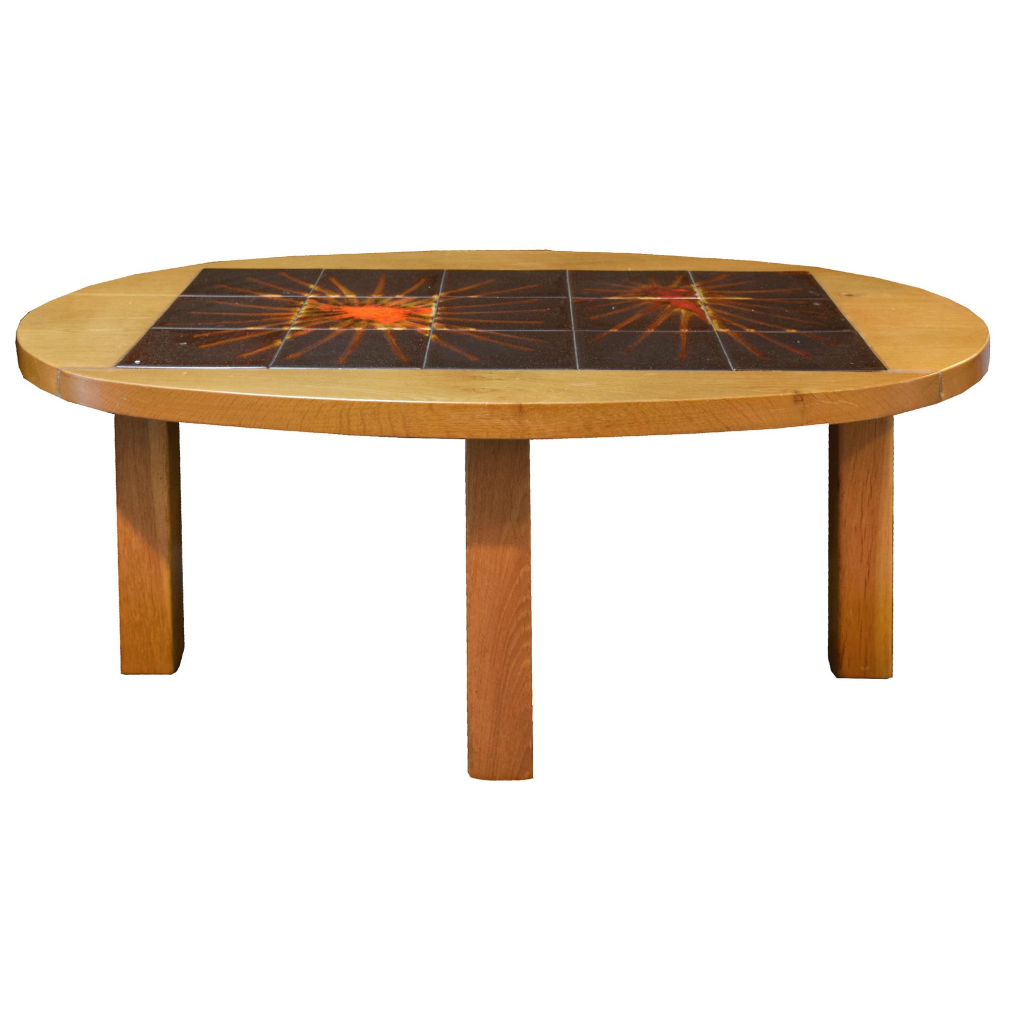A French Wood and Tile Coffee Table 41.5" W x 24.25" D x 16" H — France, Circa 1960