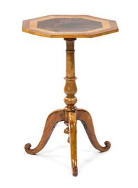 A Scandinavian Rosewood, Bird's-Eye Maple and Kingwood Side Table, Height 27 1/2 x diameter 18 inches.
