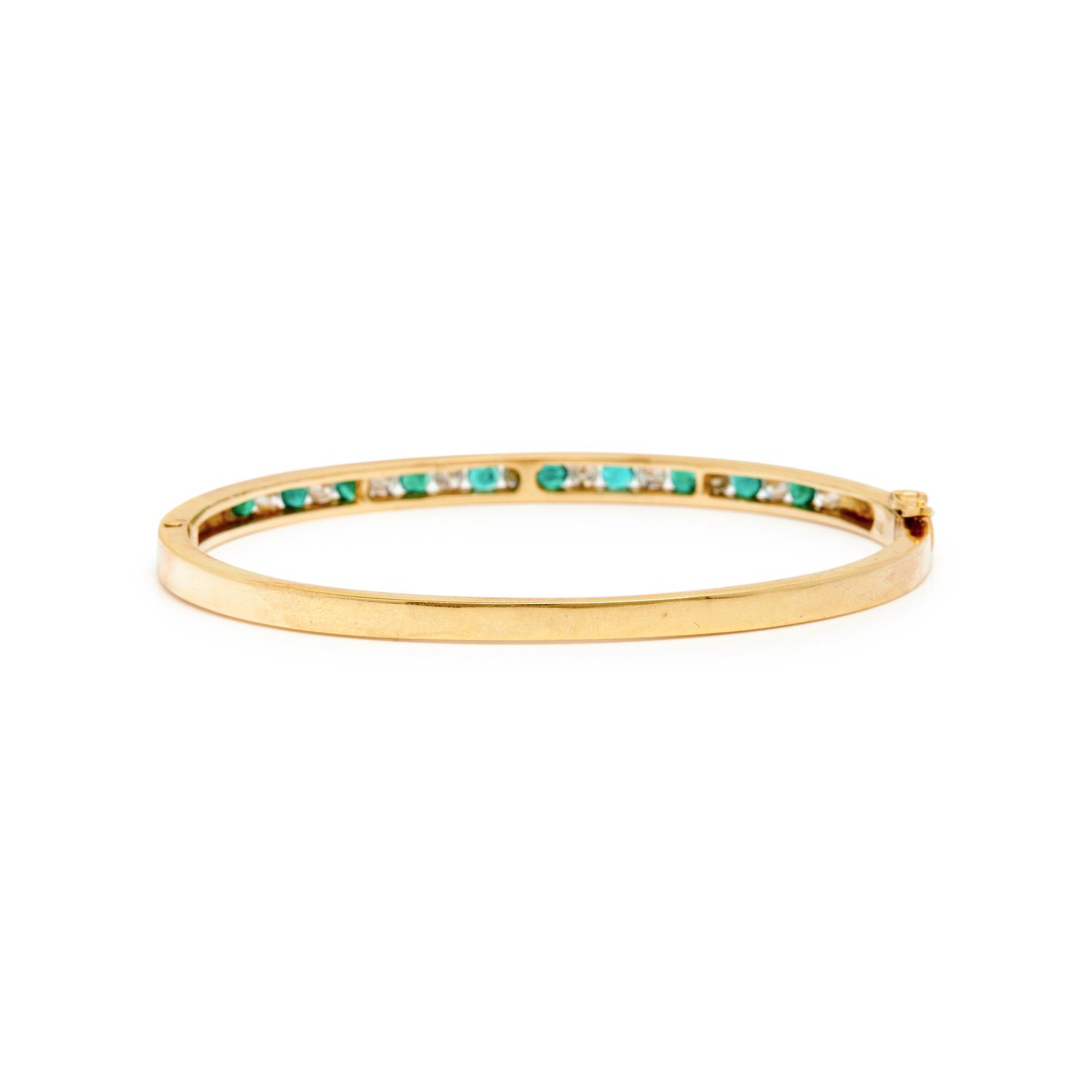 YELLOW GOLD, RUBY, EMERALD, AND DIAMOND BANGLES
