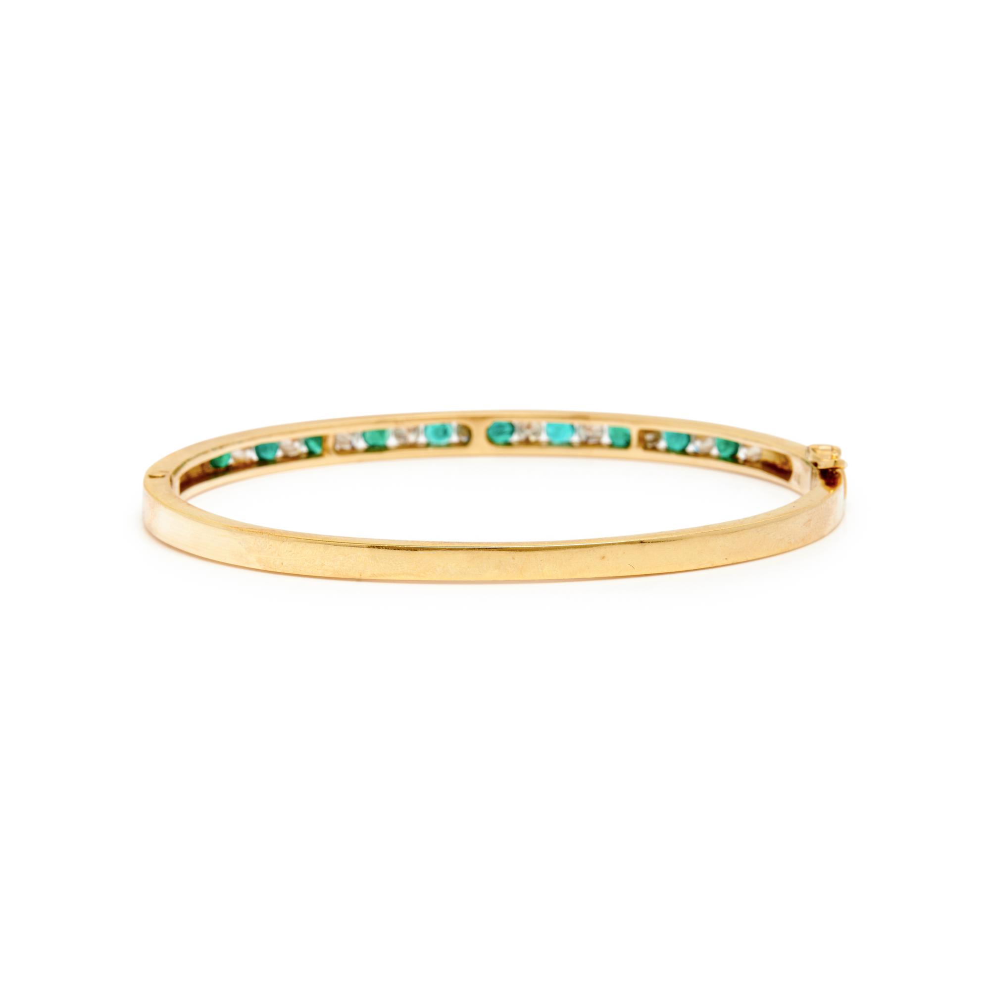 YELLOW GOLD, RUBY, EMERALD, AND DIAMOND BANGLES