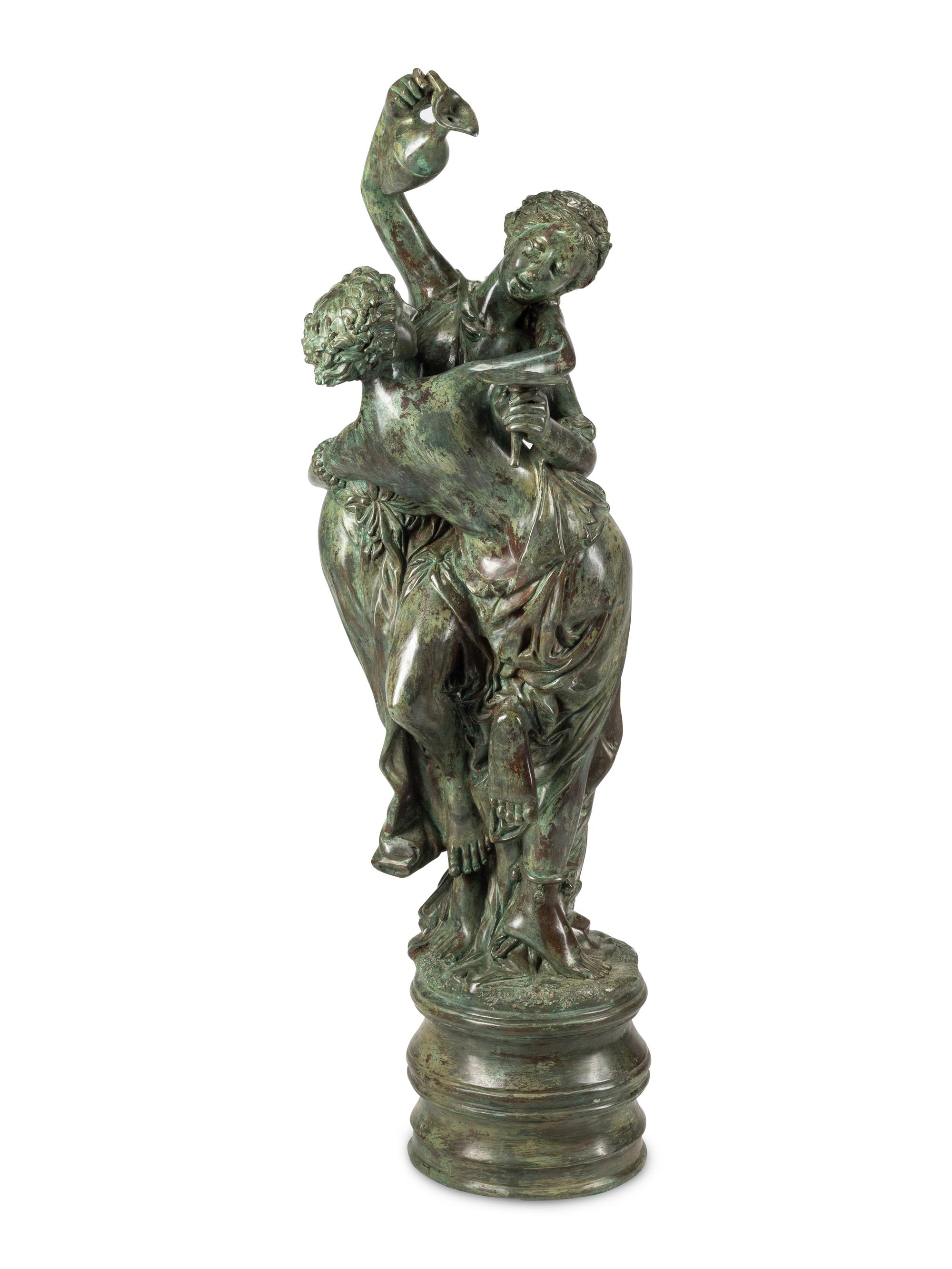 A Large Patinated Bronze Figural Group