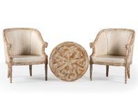 A Pair of Louis XVI-Style Carved and Painted Bergeres and Center Table
