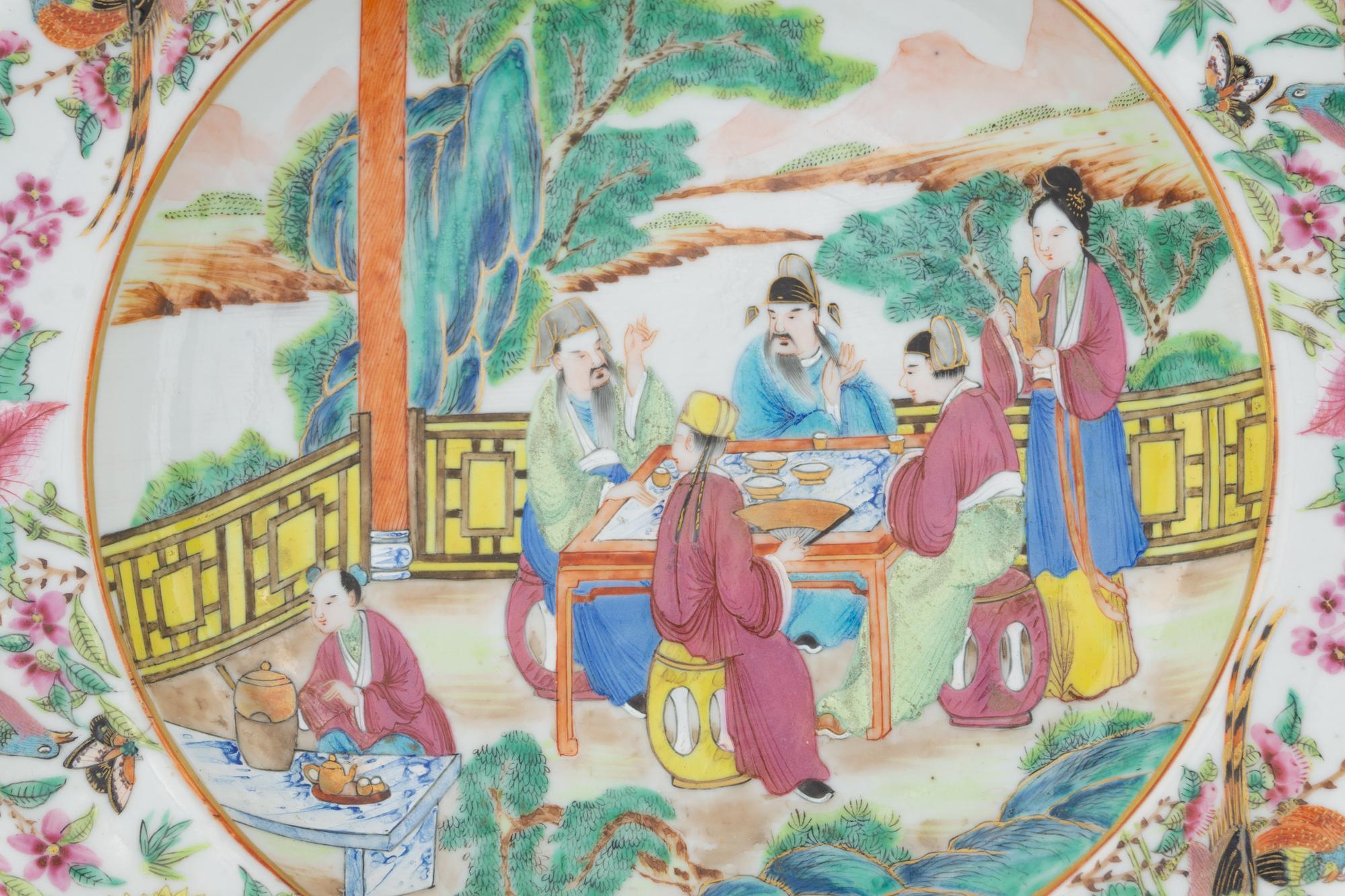 Two Mandarin Palette Porcelain Dishes