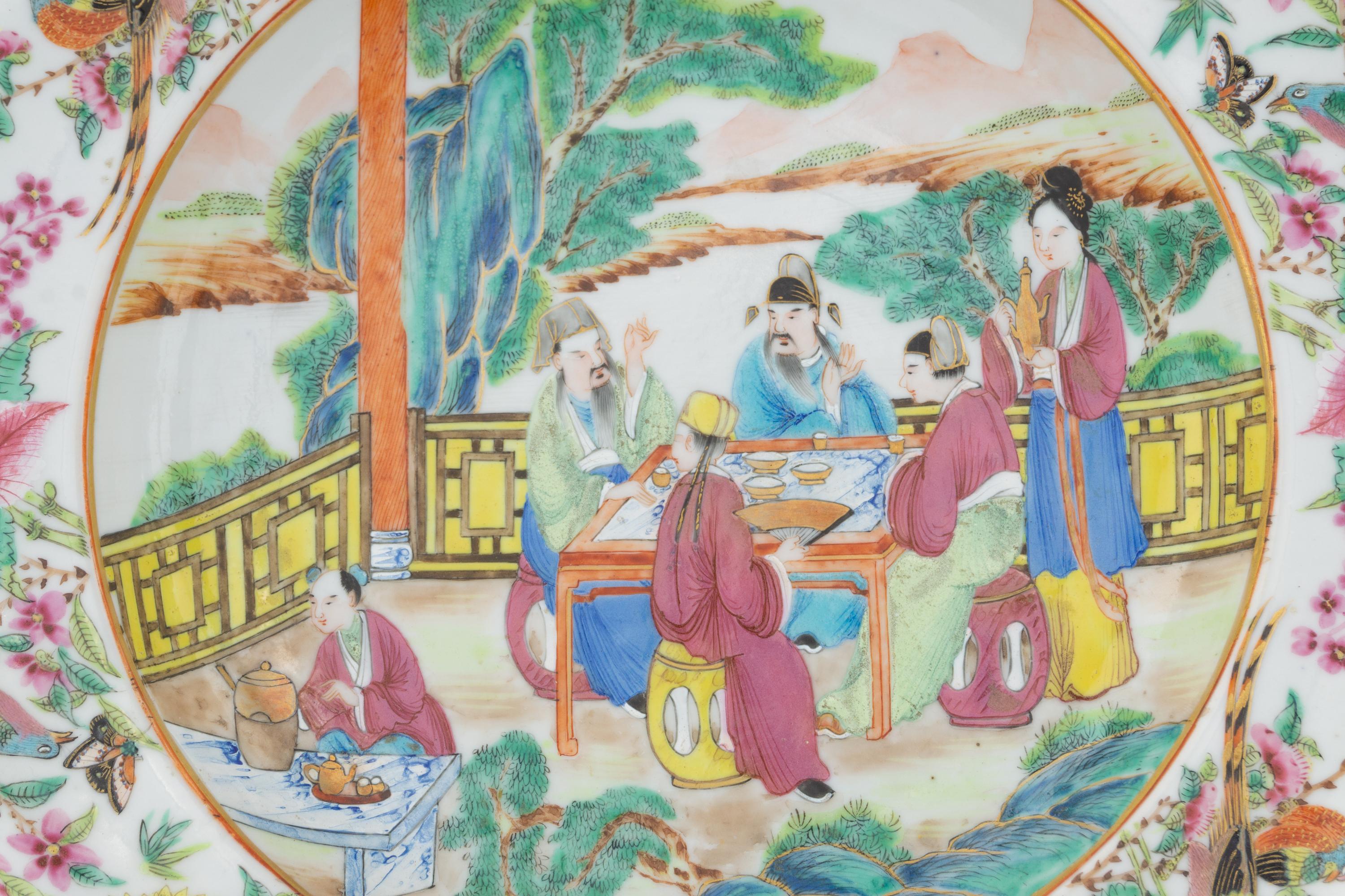 Two Mandarin Palette Porcelain Dishes