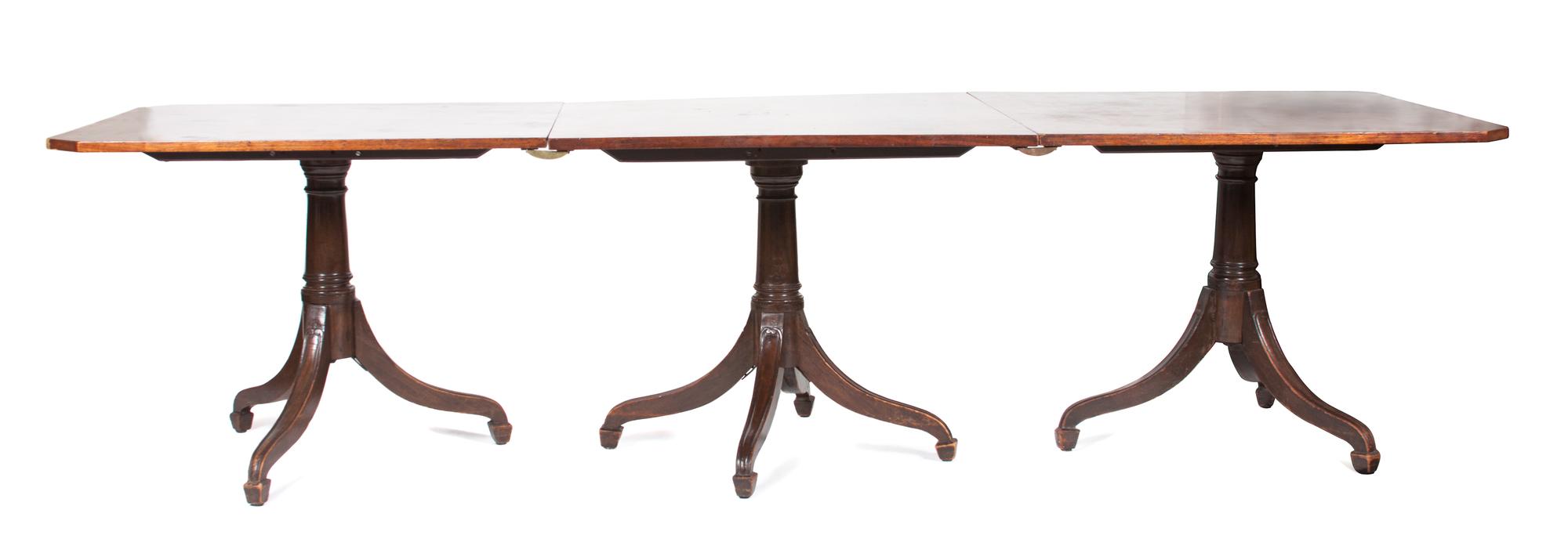 An English Triple Pedestal Dining Table Height 29 x width 48 x length 114 inches. — 20TH CENTURY